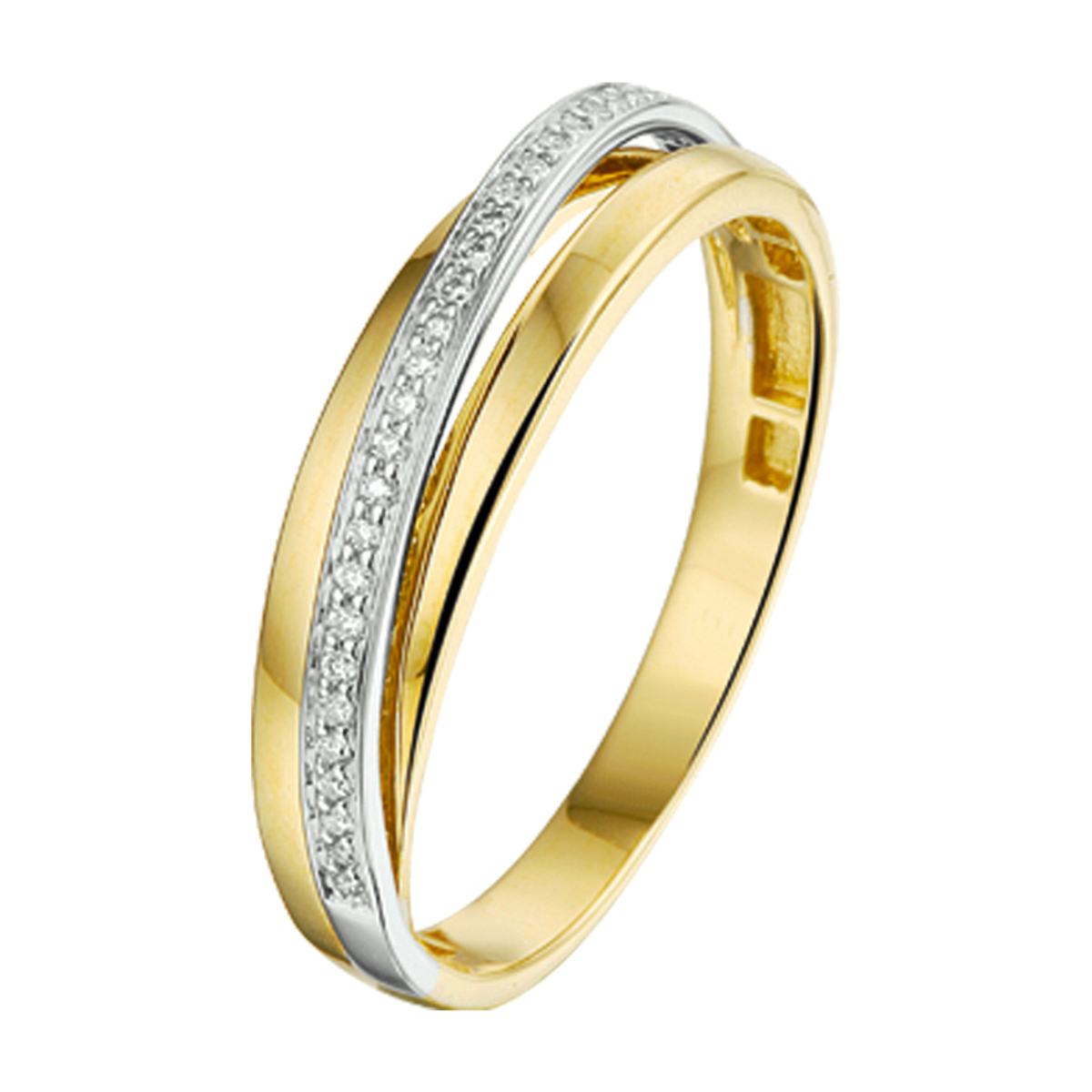 Bicolor wit- en geelgouden ring met diamant.