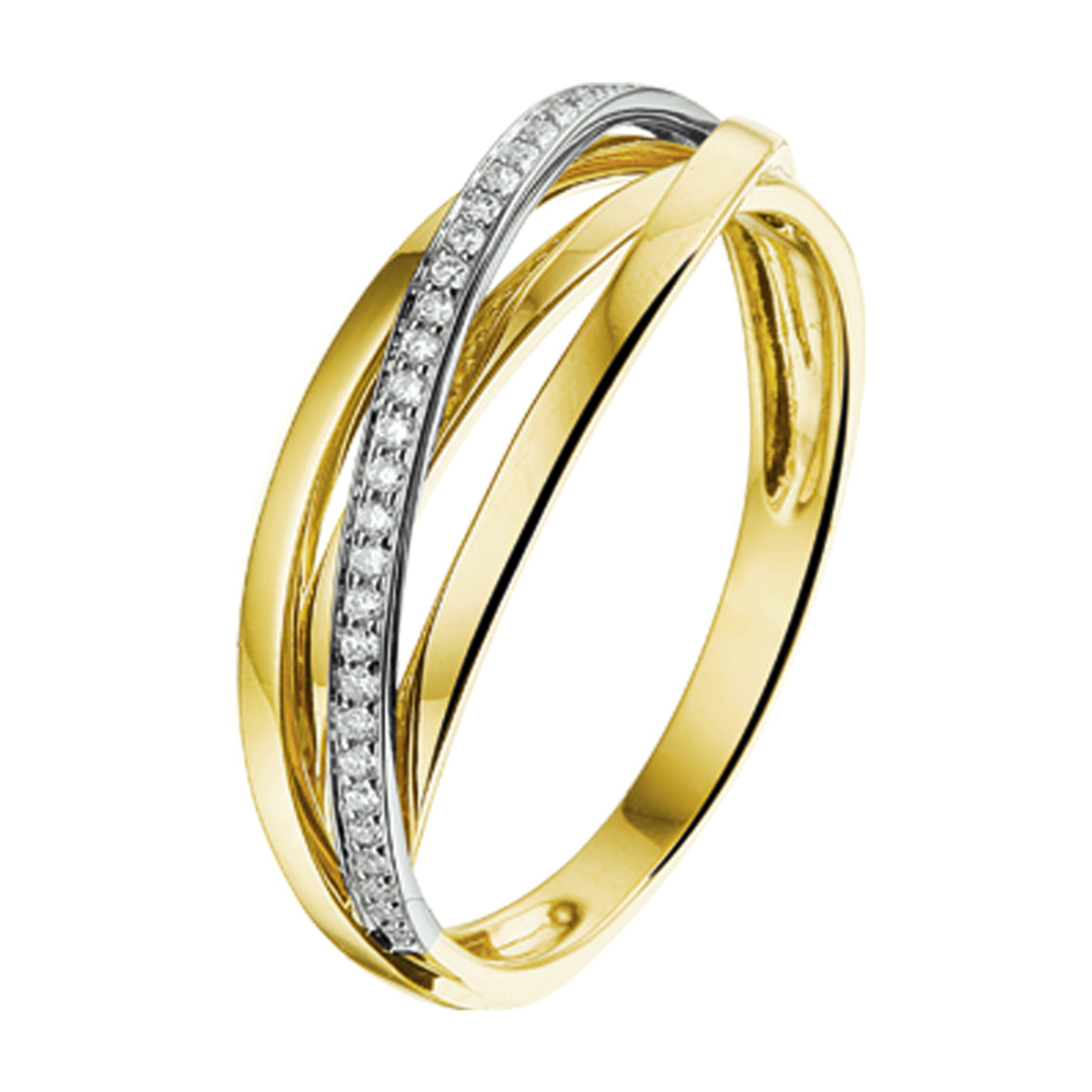 De ring is gemaakt van bicolor goud en is goudkleurig. Het is een sieraad voor dames.