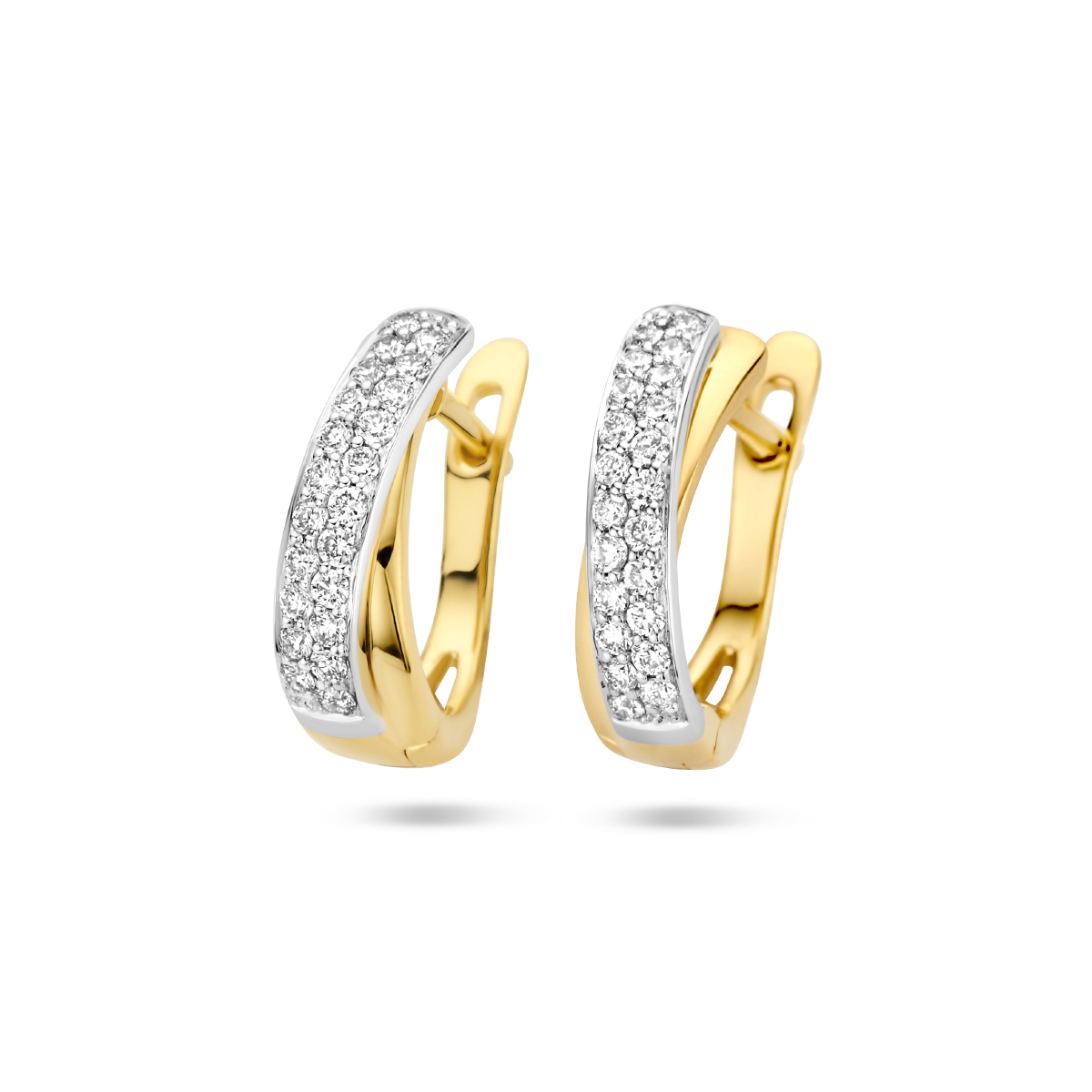 klapoorringen diamant 0.33ct (2x0.165ct) h si 14K bicolor goud geel/wit