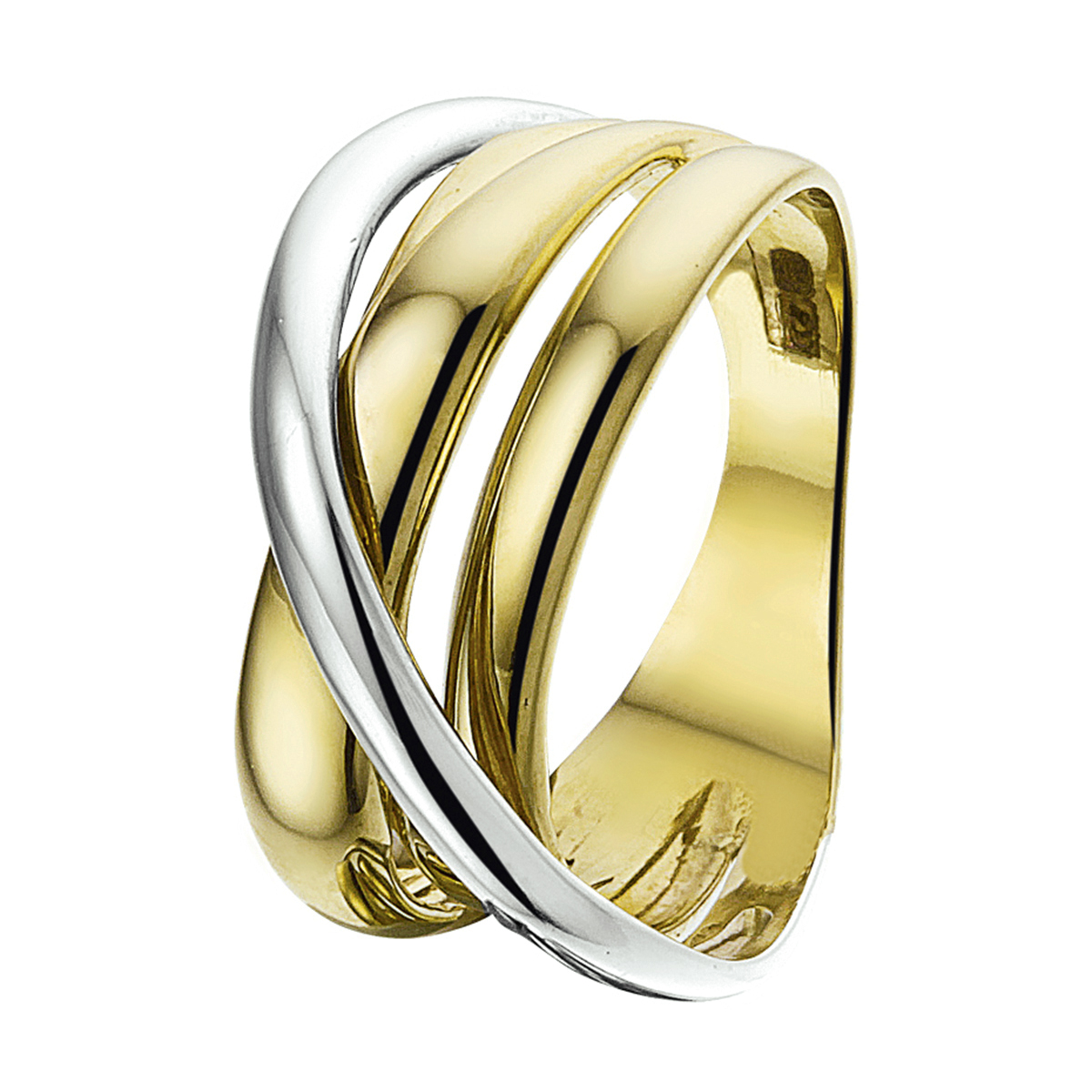 14.kt bi -colour gouden ring mt 17.3/4