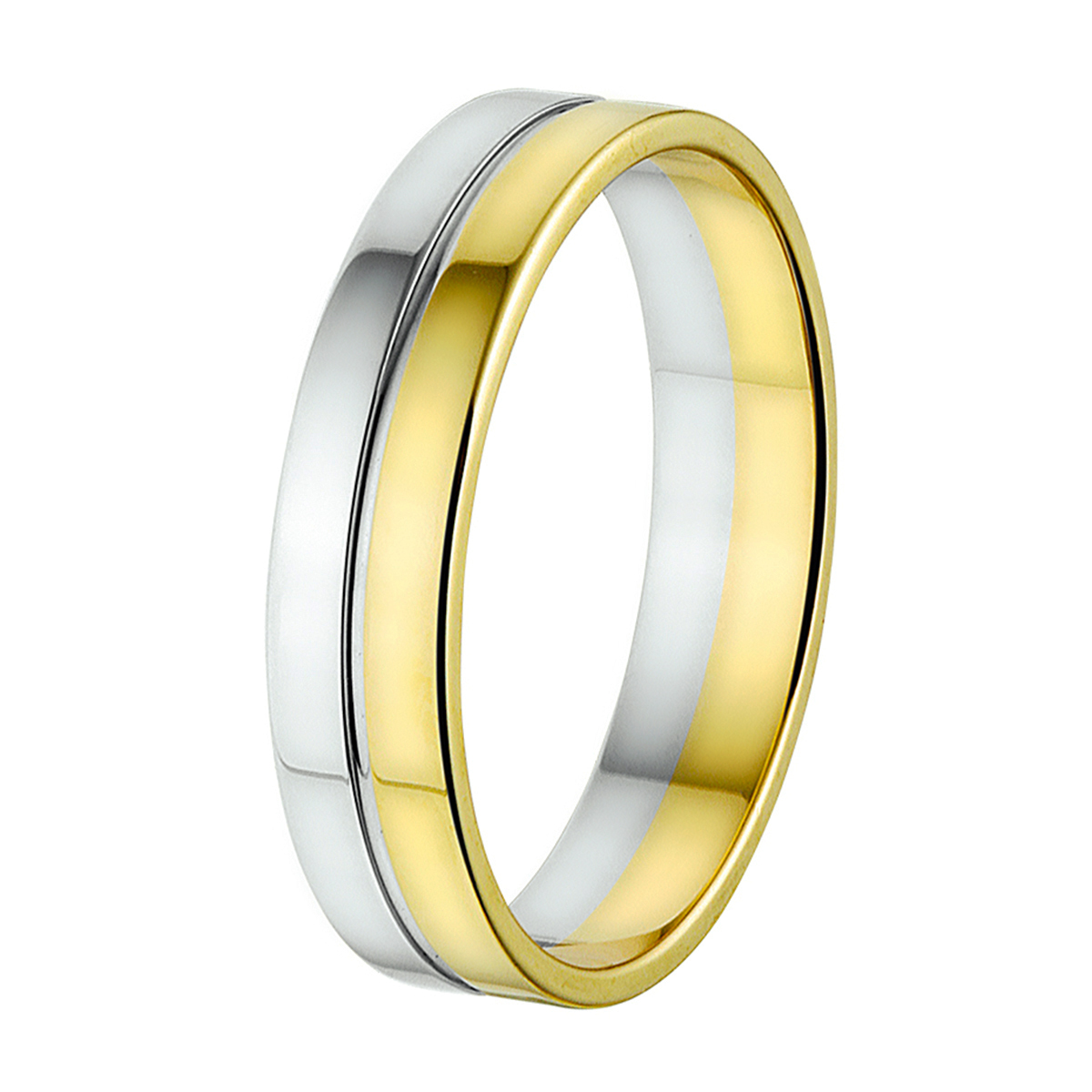 Bicolor geel- en witgouden relatiering met een breedte van 5mm.