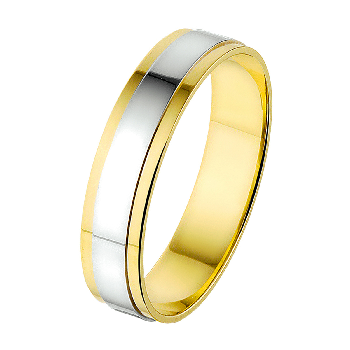 Bicolor geel- en witgouden relatiering met een breedte van 5mm.
