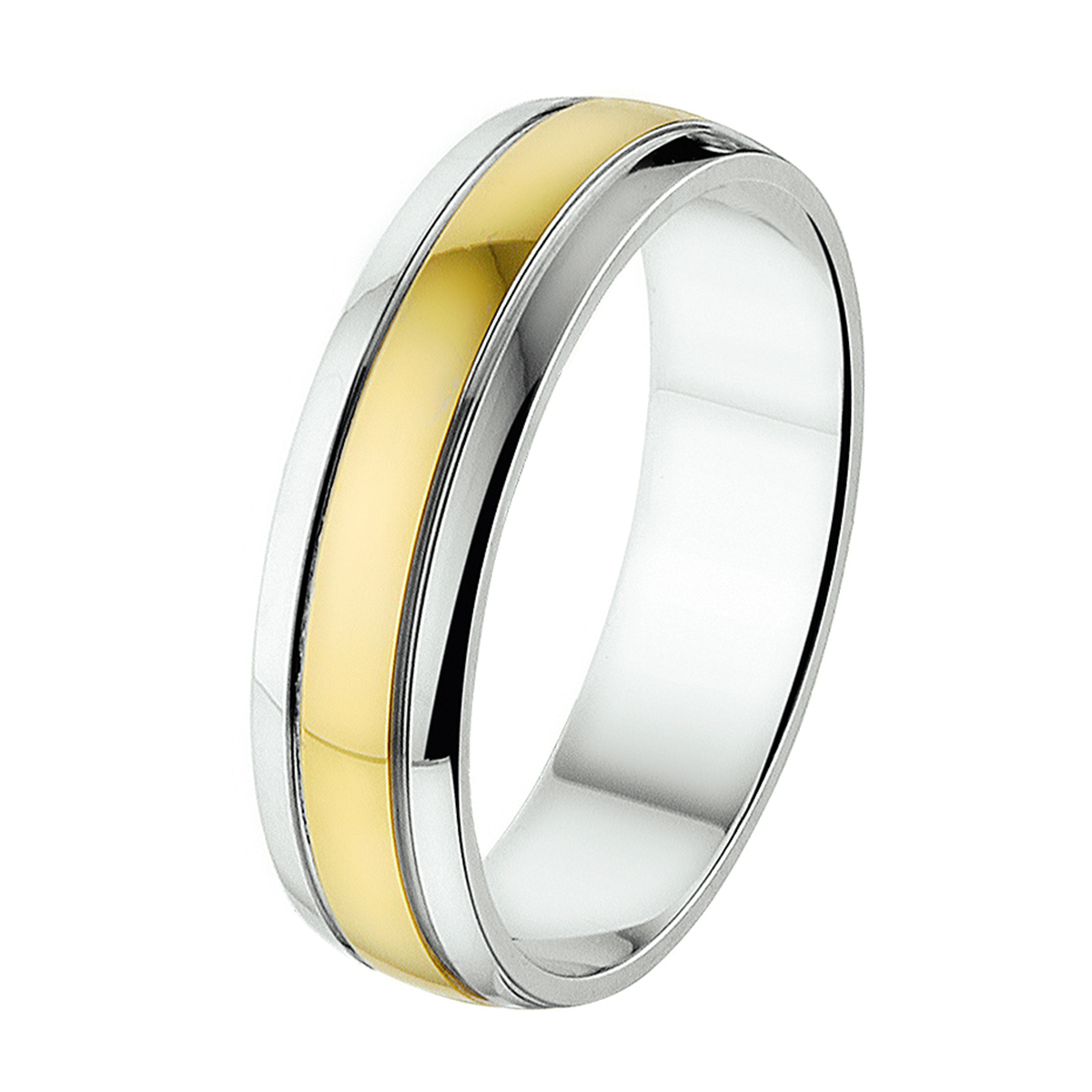 Bicolor geel- en witgouden relatiering met een breedte van 5mm.