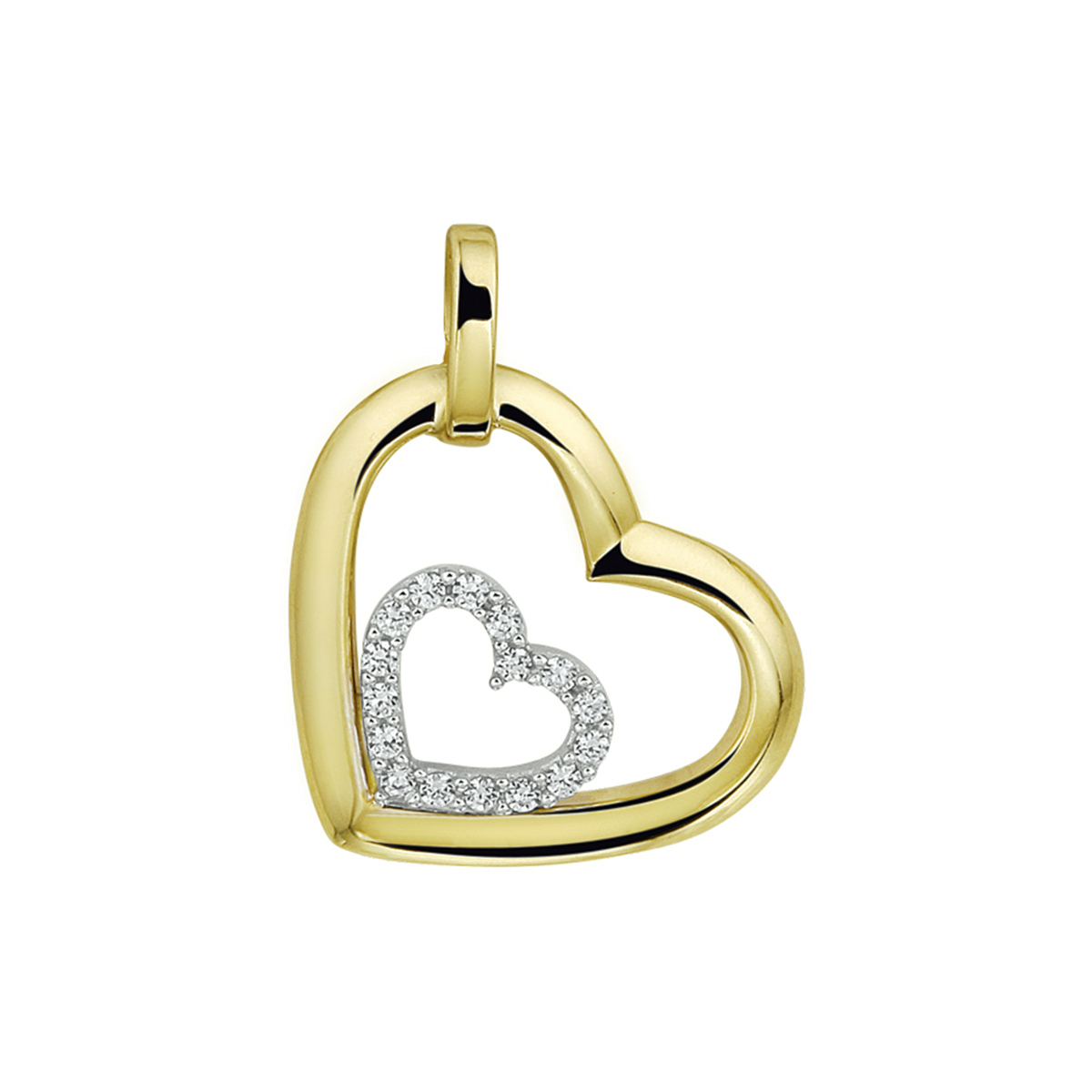 hanger hart zirkonia 14K bicolor goud geel/wit