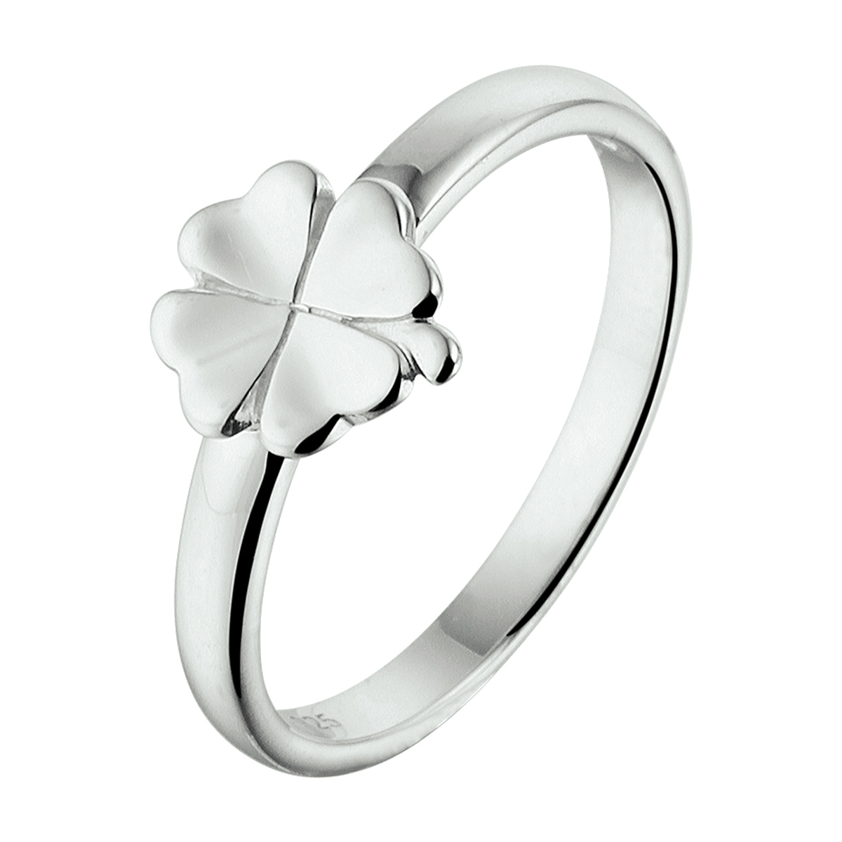 Gerhodineerd 925 zilveren ring uitgevoerd met een klavertje. De ring heeft een breedte van 6.5mm.
