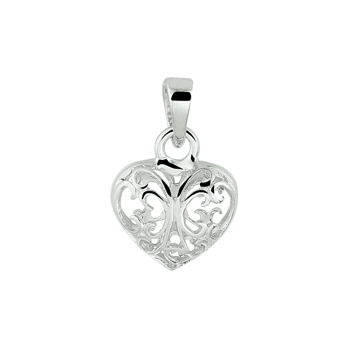 Gerhodineerd 925 zilveren hart hanger met een filigrain design.
