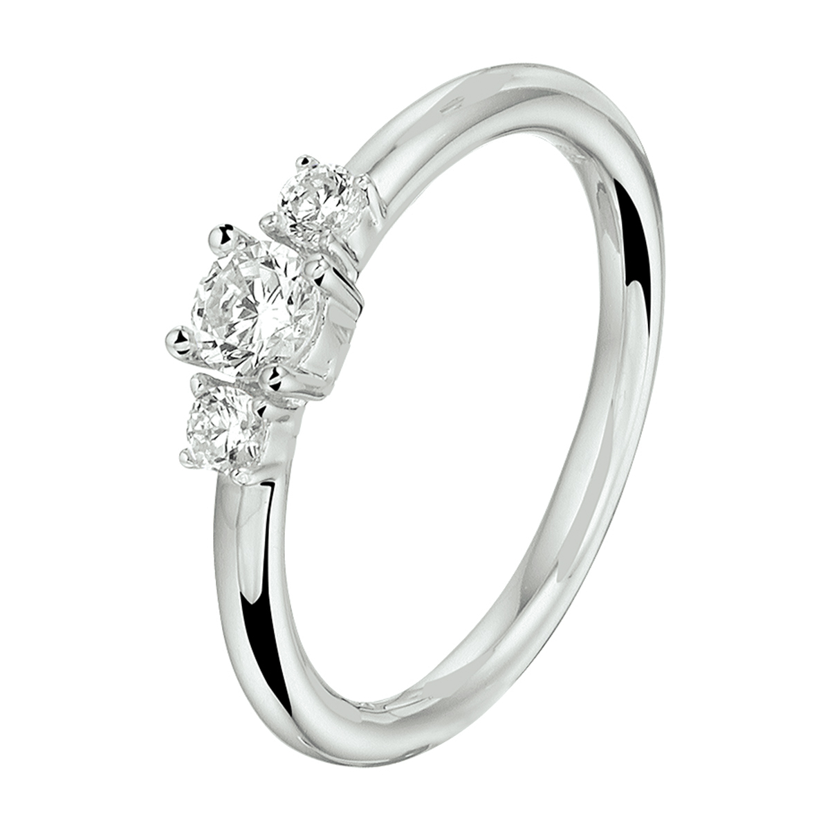 Gerhodineerd zilveren ring uitgevoerd met een schitterende zirkonia rij. De ring heeft een breedte van 4mm.