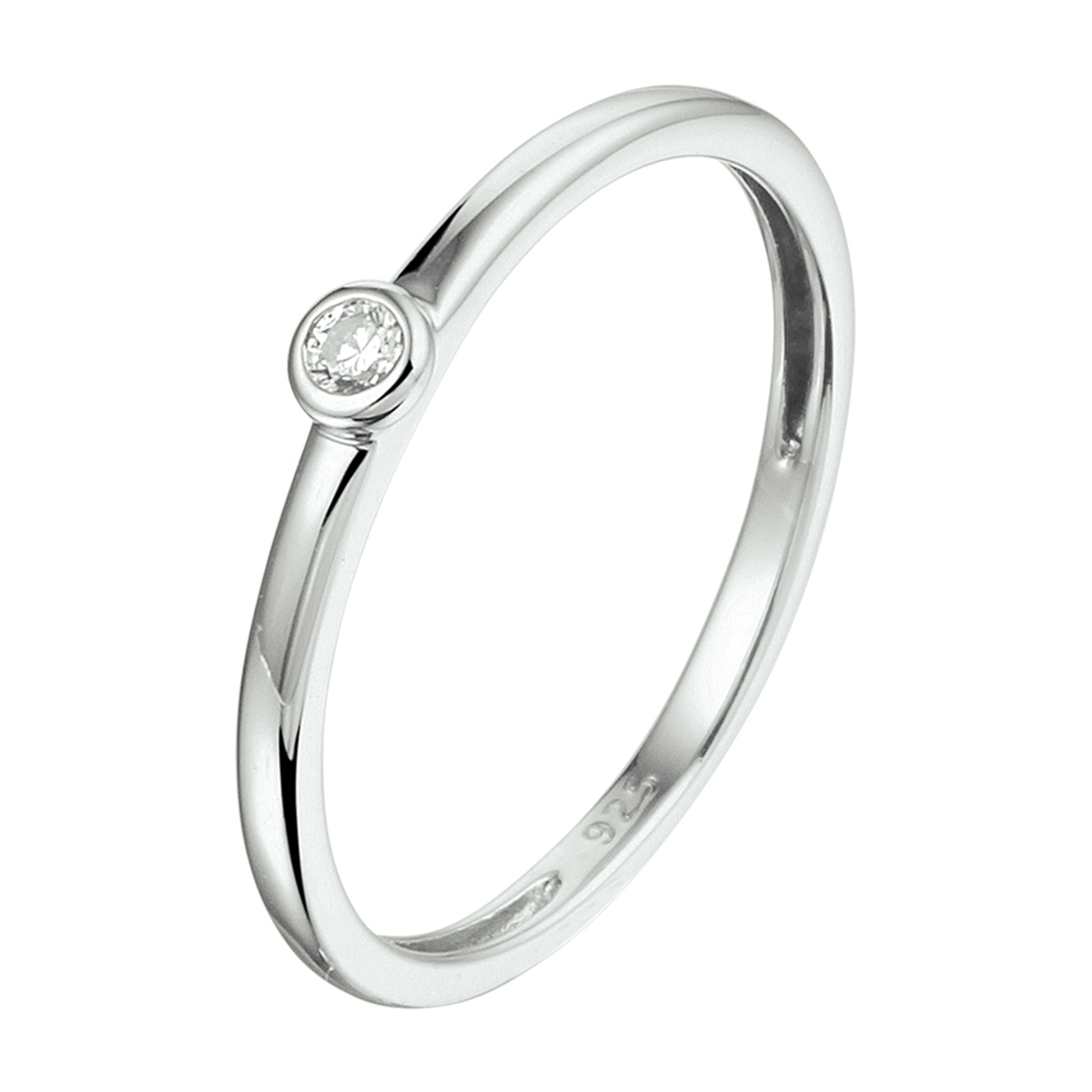 Gerhodineerd 925 zilveren aanschuifring uitgevoerd met een schitterende zirkonia. De ring heeft een breedte van 3mm.