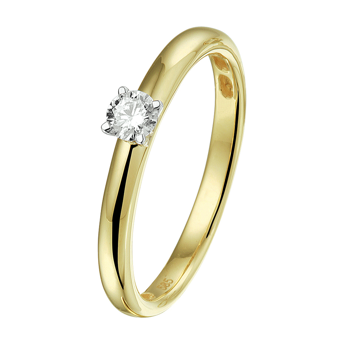 Stijlvolle bicolor geel- en witgouden ring met een schitterende briljant geslepen diamant.