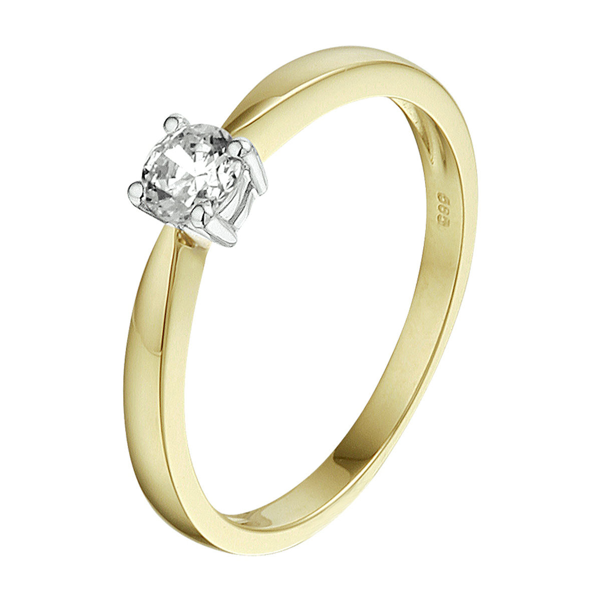 14k Bicolor wit- en geelgouden ring uitgevoerd met een schitterende zirkonia. De ring heeft een breedte van 4mm.