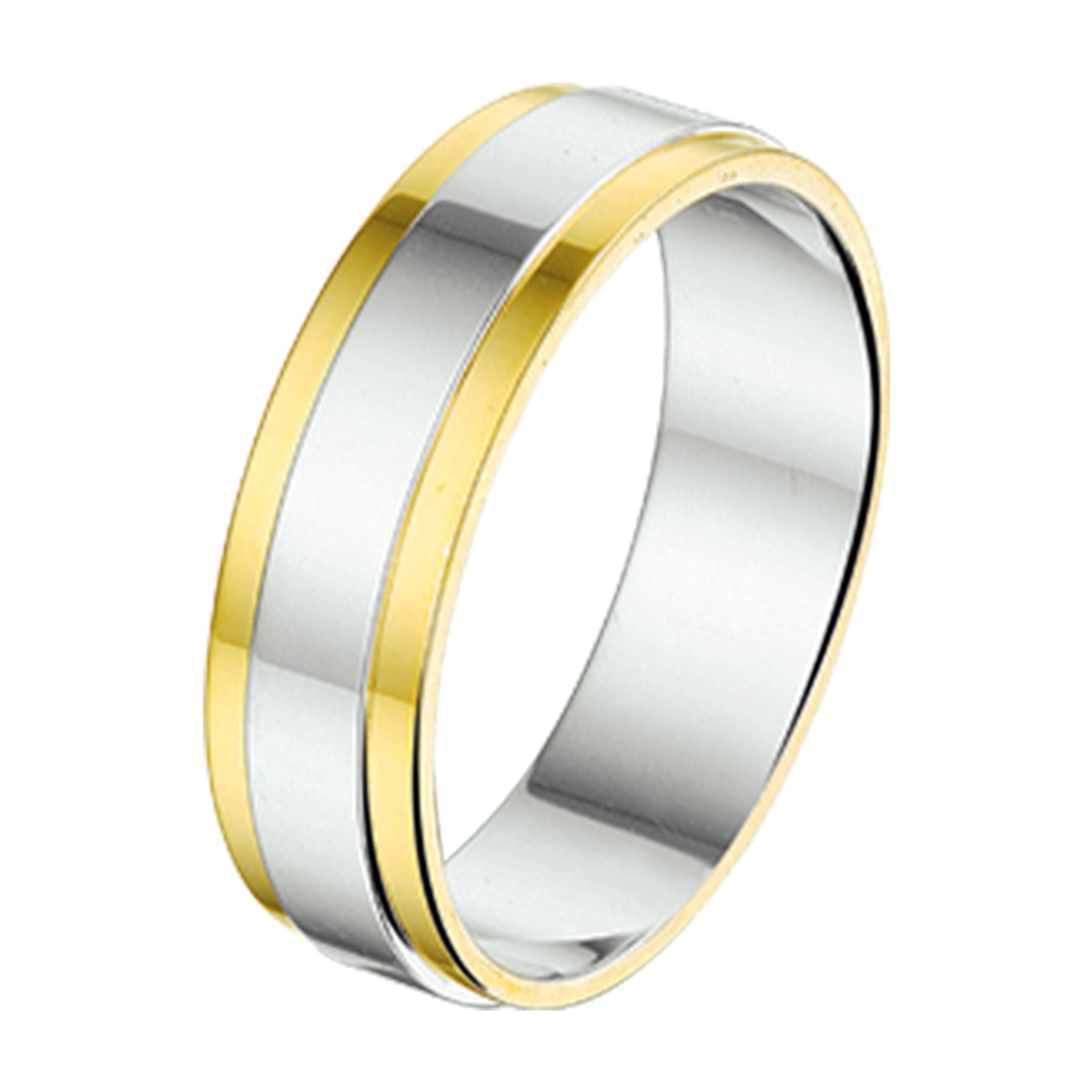 Geelgoud- met zilveren relatiering met een breedte van 4.5mm.