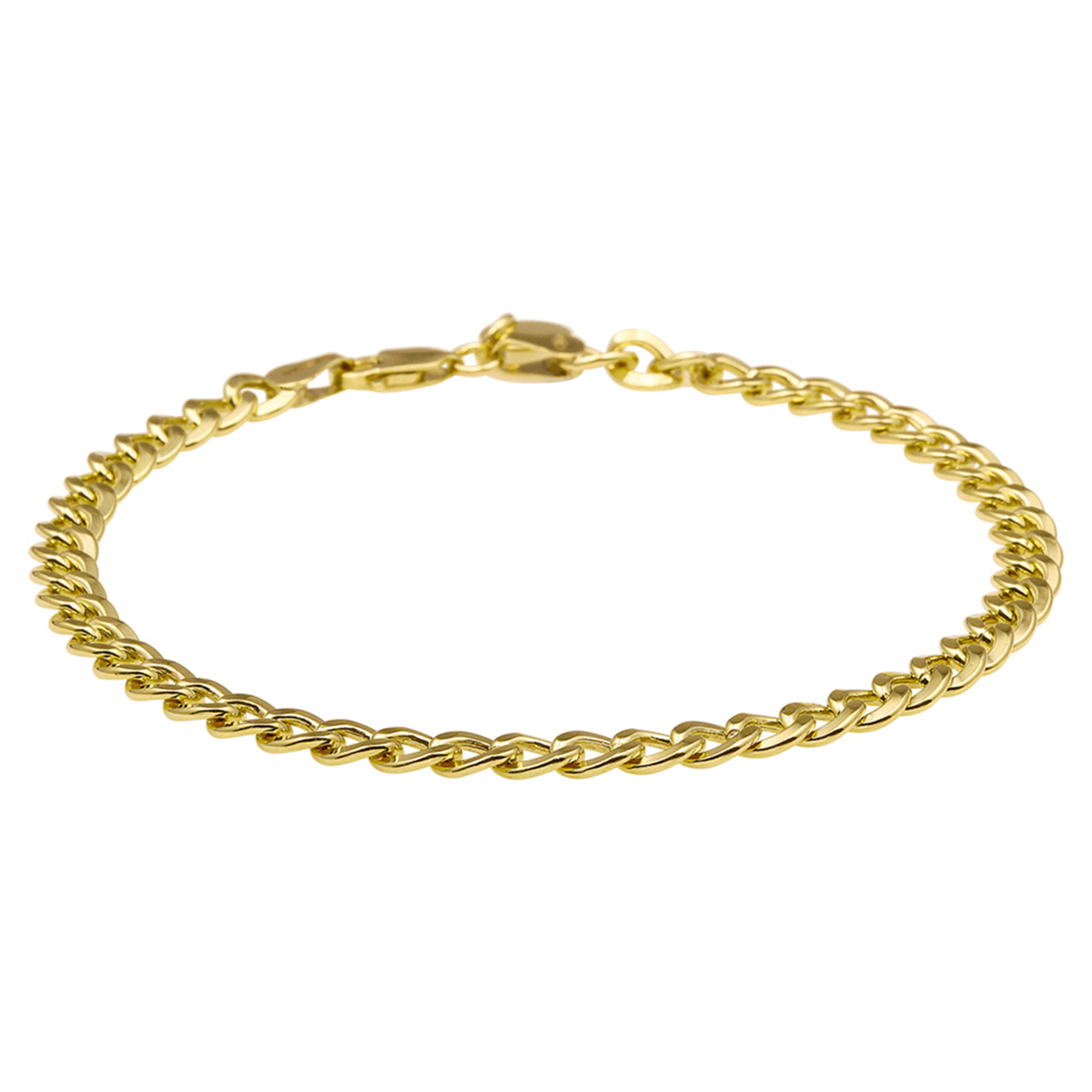 Sieraden van 14 karaat goud met daarin een kern van 925 zilver. Geelgouden armband met gourmet schakel. 
Uniekenummer serie: 32467
Verpakt per: 1
Breedte: 5 mm
Langste lengte: 21 mm