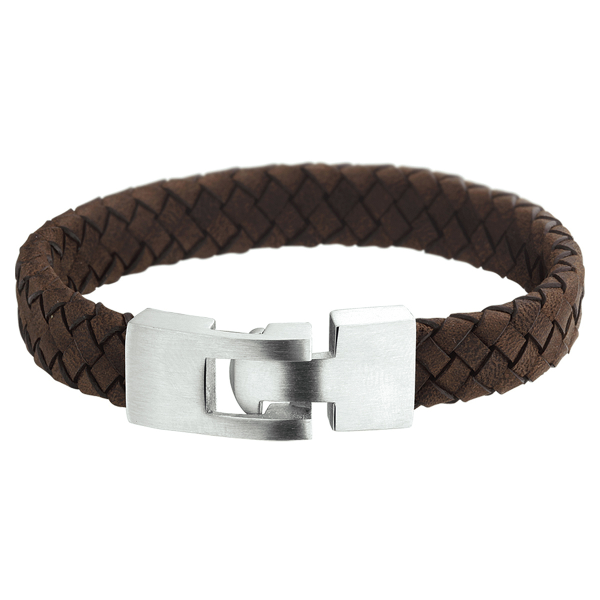 Stalen armband met gevlochten leer. 
Uniekenummer serie: 30910
Verpakt per: 1
Doelgroep: jongens
Breedte: 11.5 mm
Langste lengte: 18.5 mm