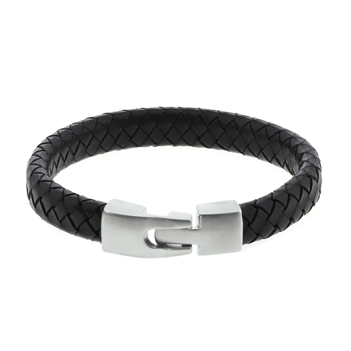 Beschrijving: Stalen armband met gevlochten zwart leer.
Verpakt per: 1
Doelgroep: heren
Breedte: 11 mm
Langste lengte: 21.5 mm