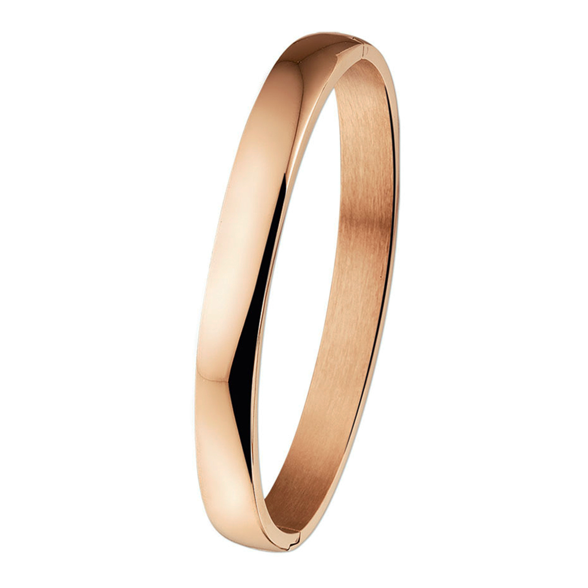 Beschrijving: Stalen Bangle armband met een poli afwerking. De armband heeft een rosegouden PVD-plating. 
Verpakt per: 1
Doelgroep: dames
Breedte: 8 mm