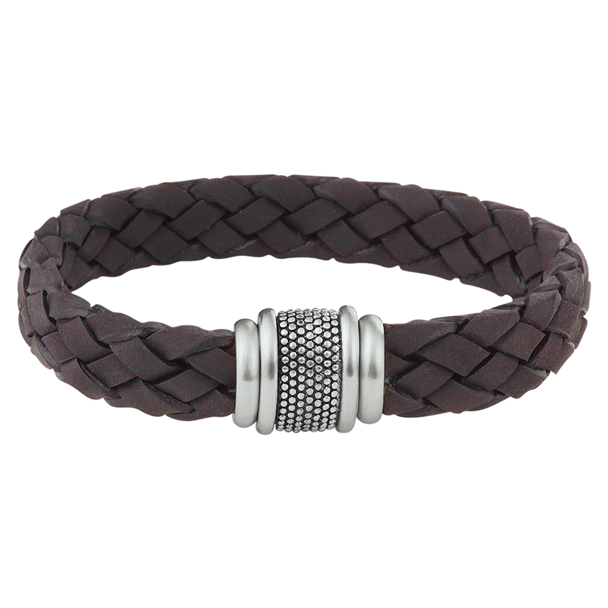 De armband is gemaakt van staal en is bruinkleurig. Het is een sieraad voor heren.