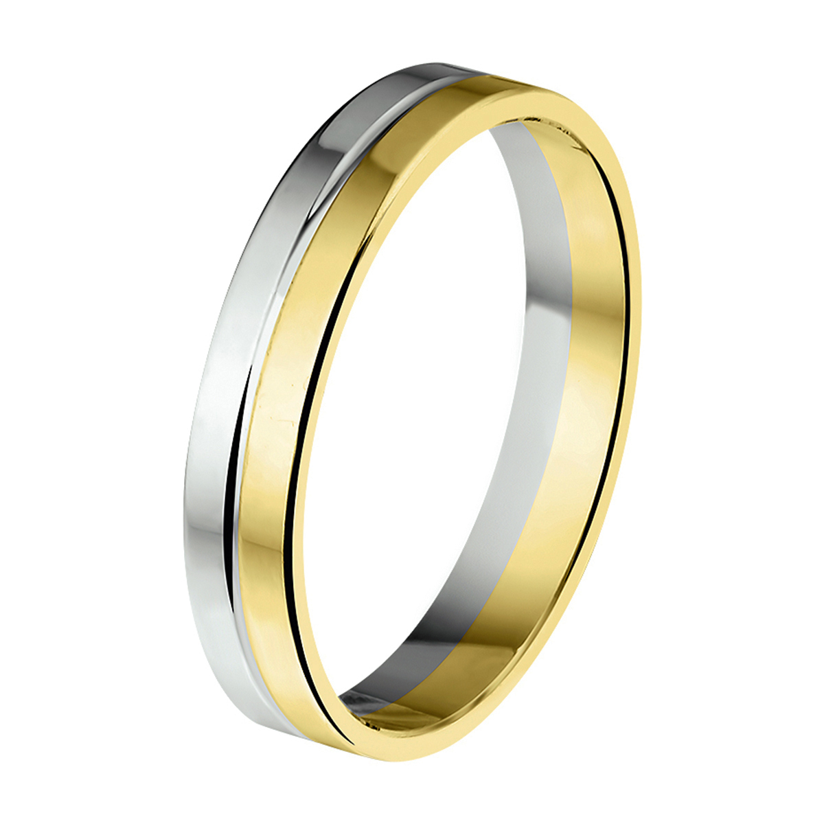 Bicolor geel- en witgouden relatiering met een breedte van 4mm.