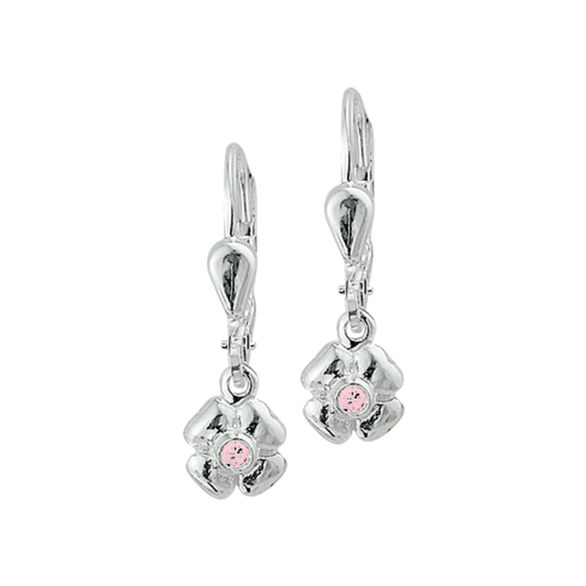 Zilveren oorhangers bloem met rose zirkonia