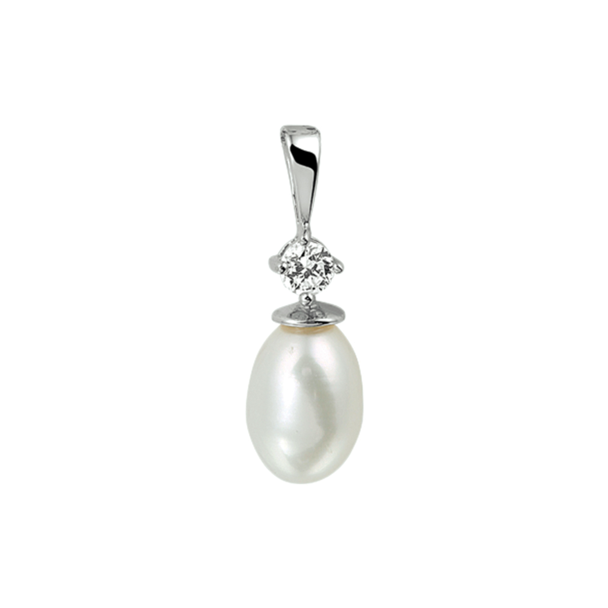 Zilver Gerhodineerde Hanger met Parel en Zirkonia