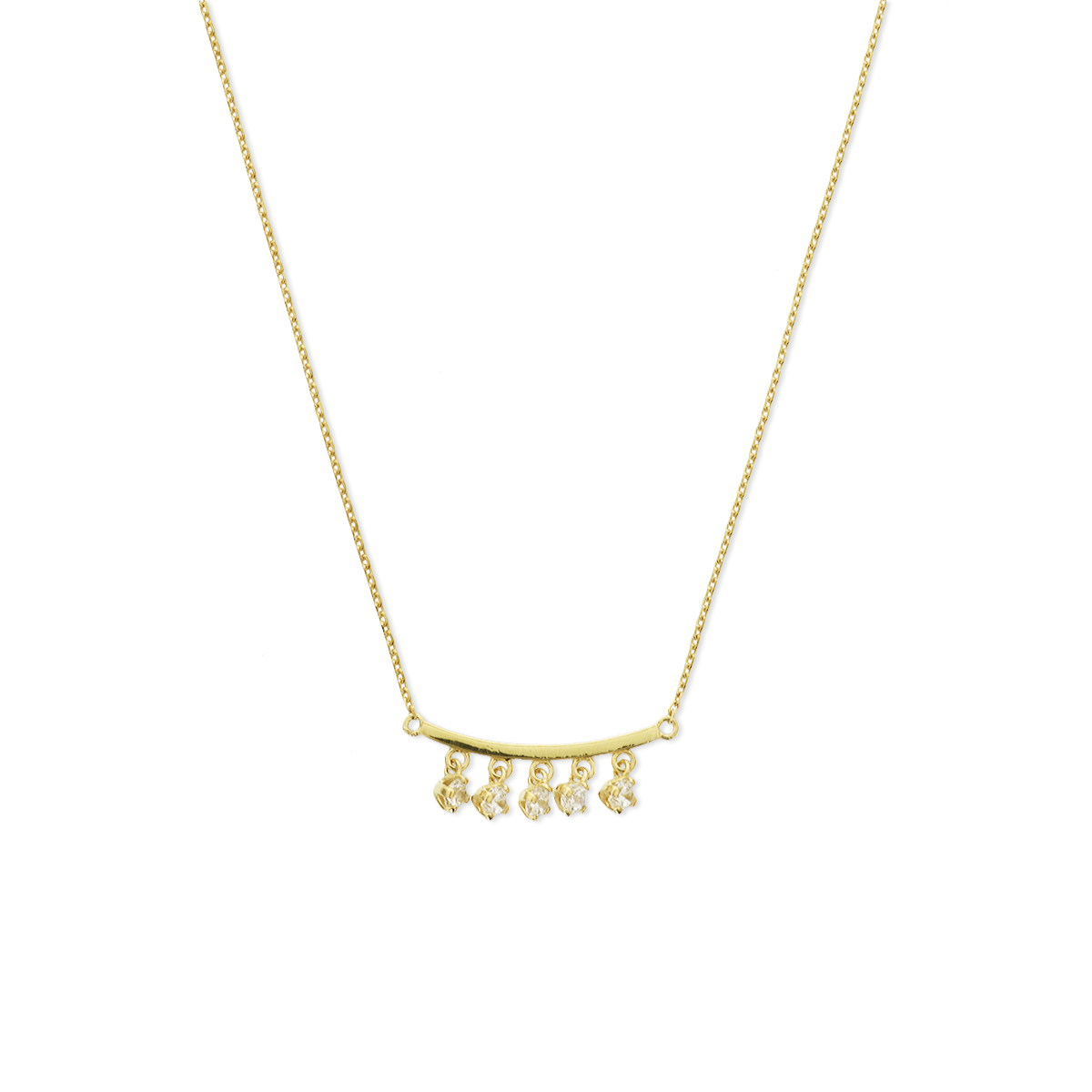 zilveren geel vergulde collier choker 5x zirkonia