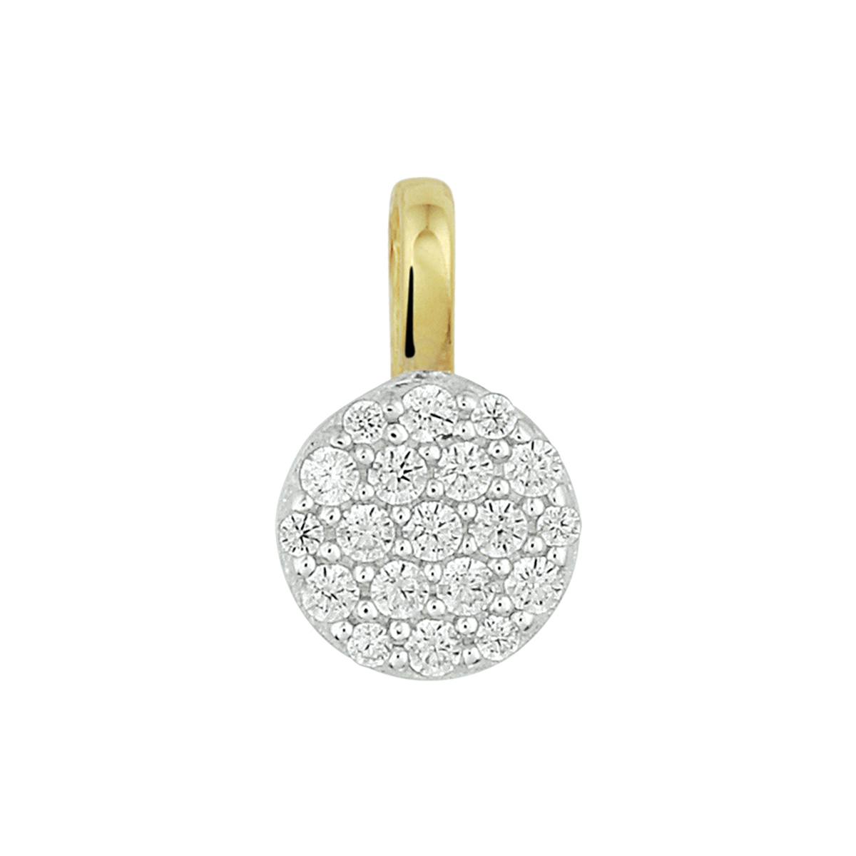 Bicolor geel- en witgoud gestifte hanger uitgevoerd met een schitterend zirkonia vlak. De hanger heeft een afmeting van 11.5x7mm.