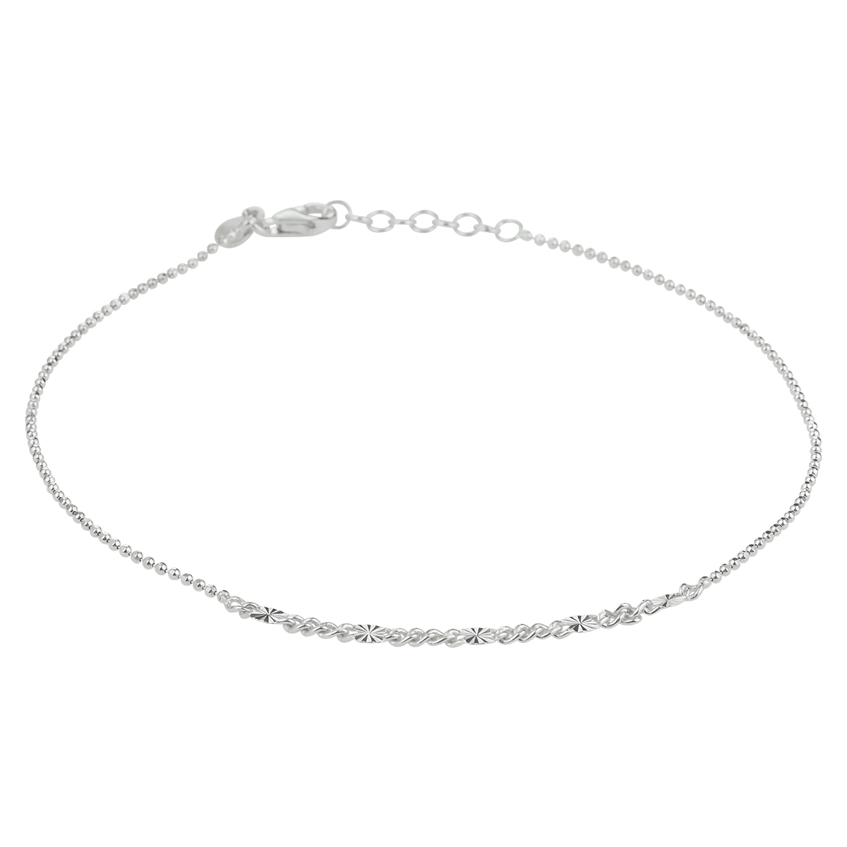 Gerhodineerd 925 zilveren enkelbandje met een schakelbreedte van 3.5mm en een stevige karabijn sluiting. Het enkelbandje heeft een draaglengte van 24cm met een extensie van 2cm.