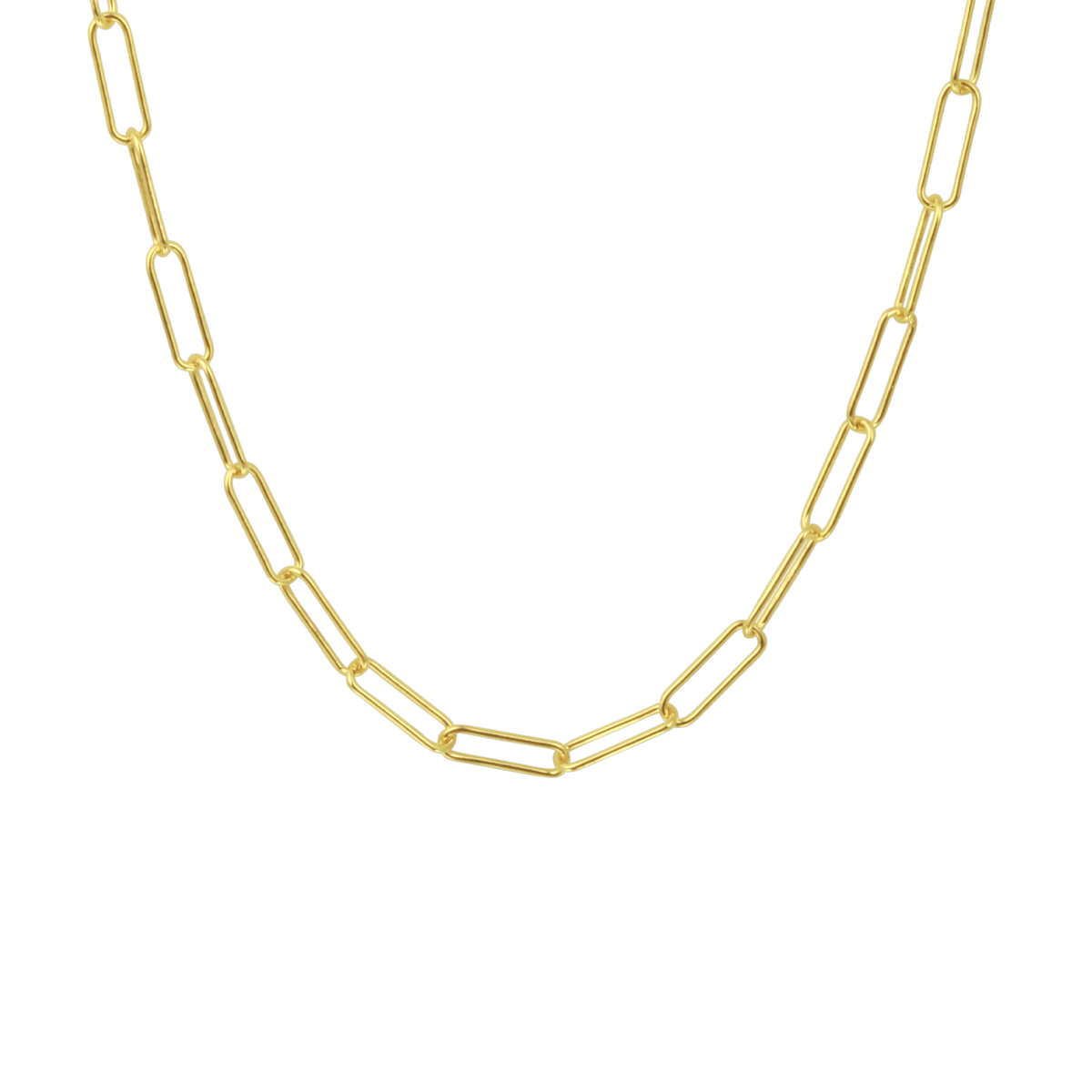 Geelgoud op 925 zilveren paperclip collier met een schakelbreedte van 3.5mm. Het collier heeft een draaglengte van 45cm en een stevige karabijn sluiting.