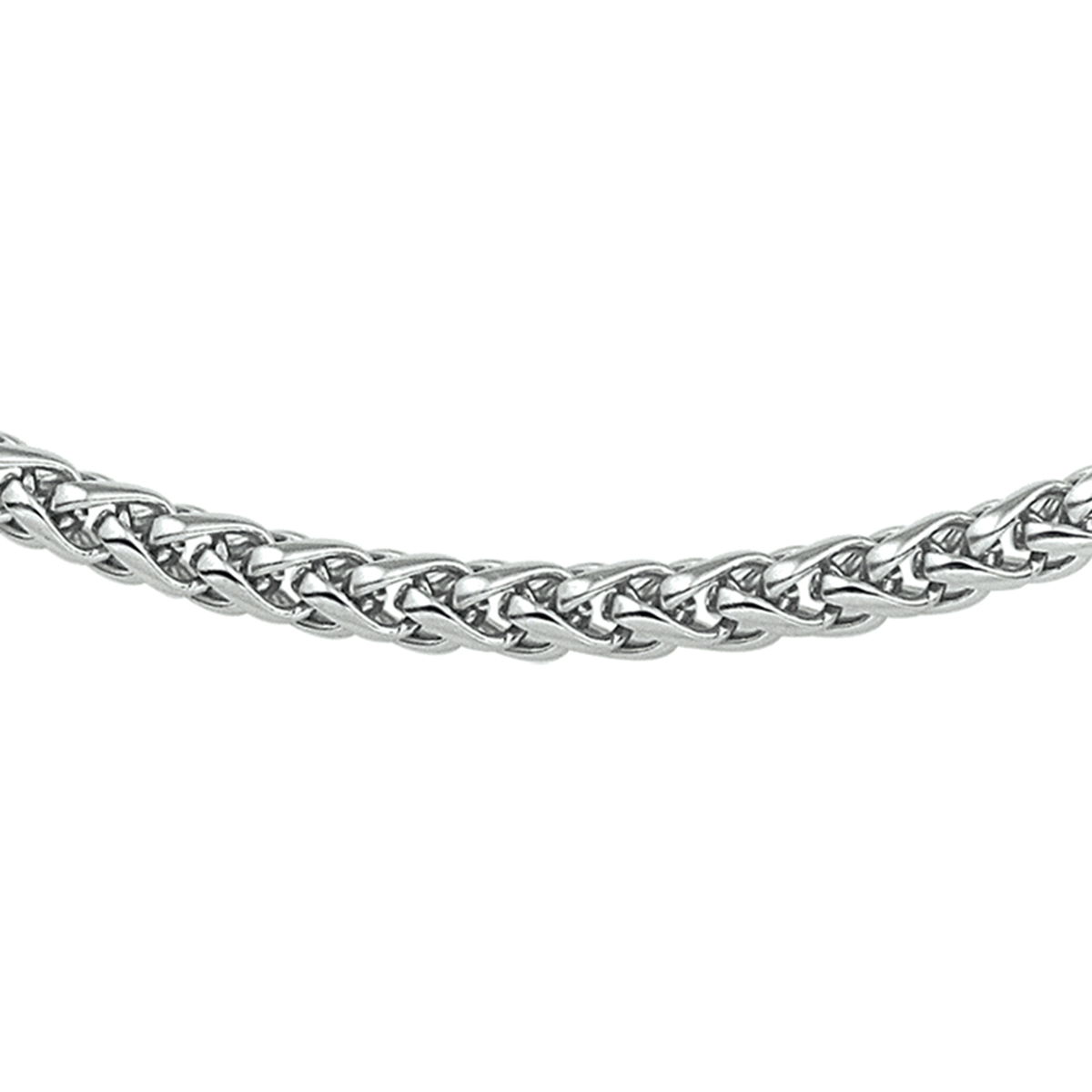 Stalen collier met een vossestaart schakel. 
Breedte: 4.5 mm
Langste lengte: 45 cm