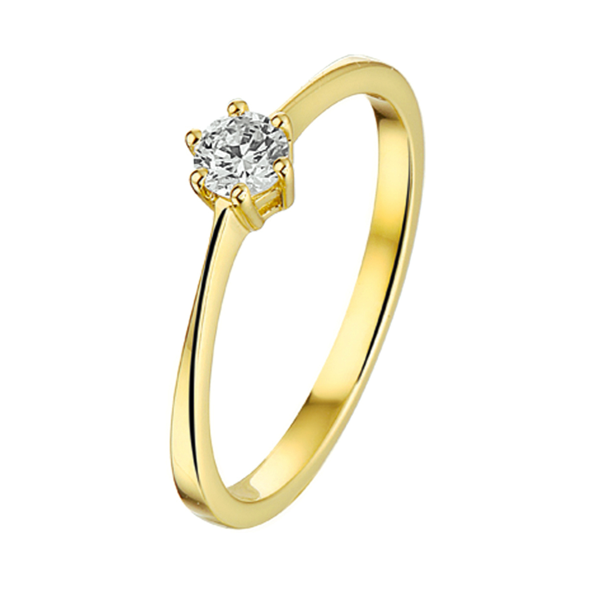 Beschrijving: Geelgouden ring met zirkonia. 
Uniekenummer serie: 31978
Verpakt per: 1
Doelgroep: dames
Ringmaat: 17.00 mm (53)
Zetting: solitaire (chatonzetting)