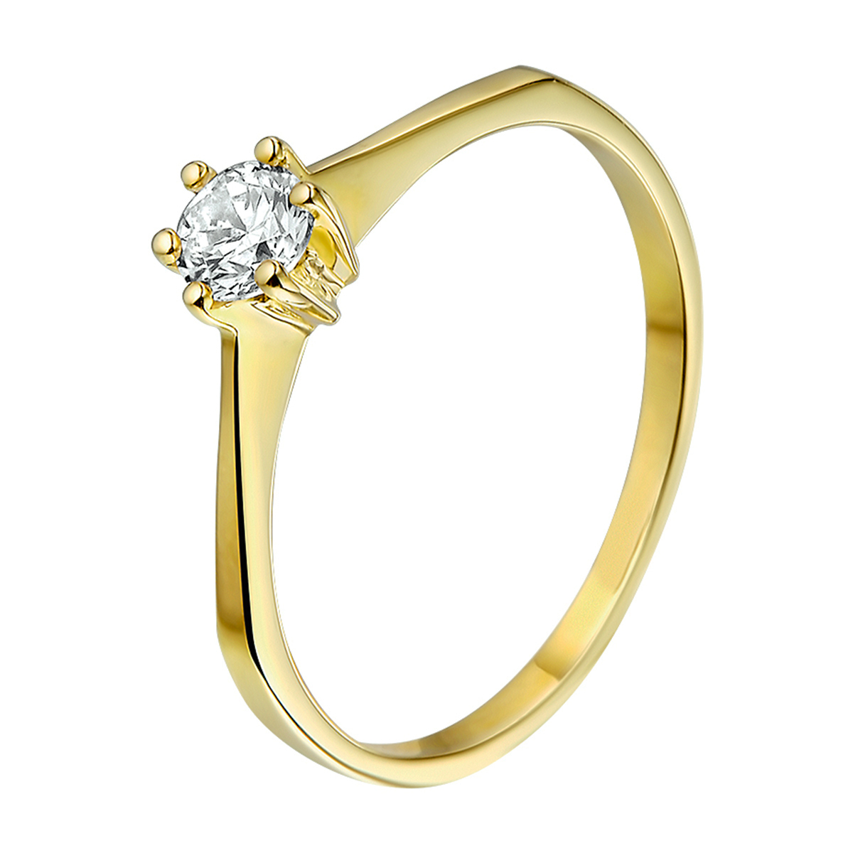 Beschrijving: Een solitair gezette ring is de perfecte balans tussen klassiek en glamour. Mooi in zijn eenvoud. Details: Geelgouden ring met zirkonia. 
Uniekenummer serie: 26657
Verpakt per: 1
Doelgroep: dames
Ringmaat: 16.50 mm (52)
Breedte: 4 mm
Zetting: solitaire (chatonzetting)
