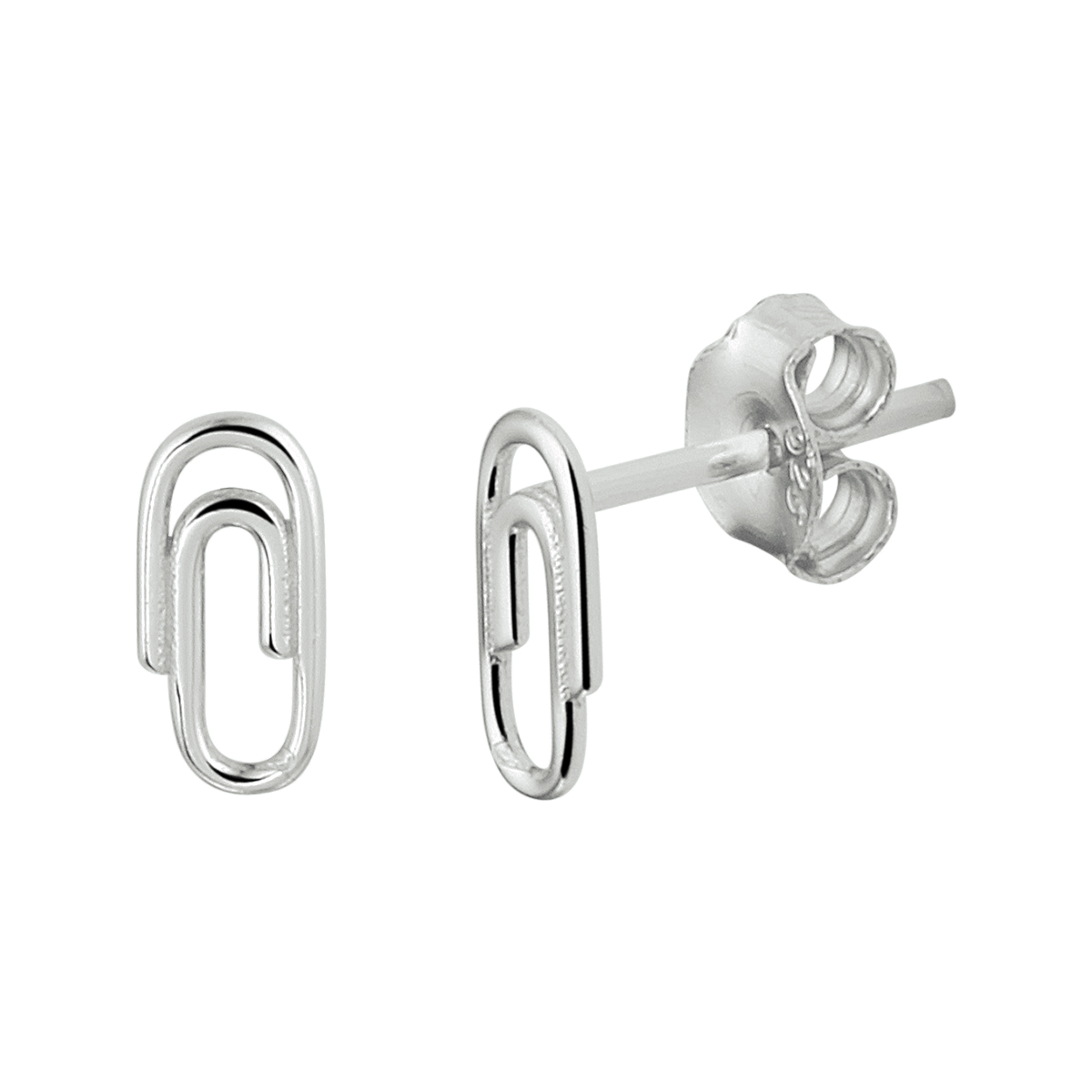 Gerhodineerd 925 zilveren oorknoppen uitgevoerd in de vorm van een paperclip. De oorknoppen hebben een afmeting van 8x4mm.