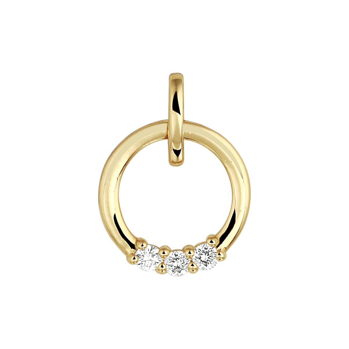14k Geelgouden hanger uitgevoerd met een schitterende diamant rij. De hanger heeft een totale hoogte van 1.6cm en een breedte van 11.5mm.