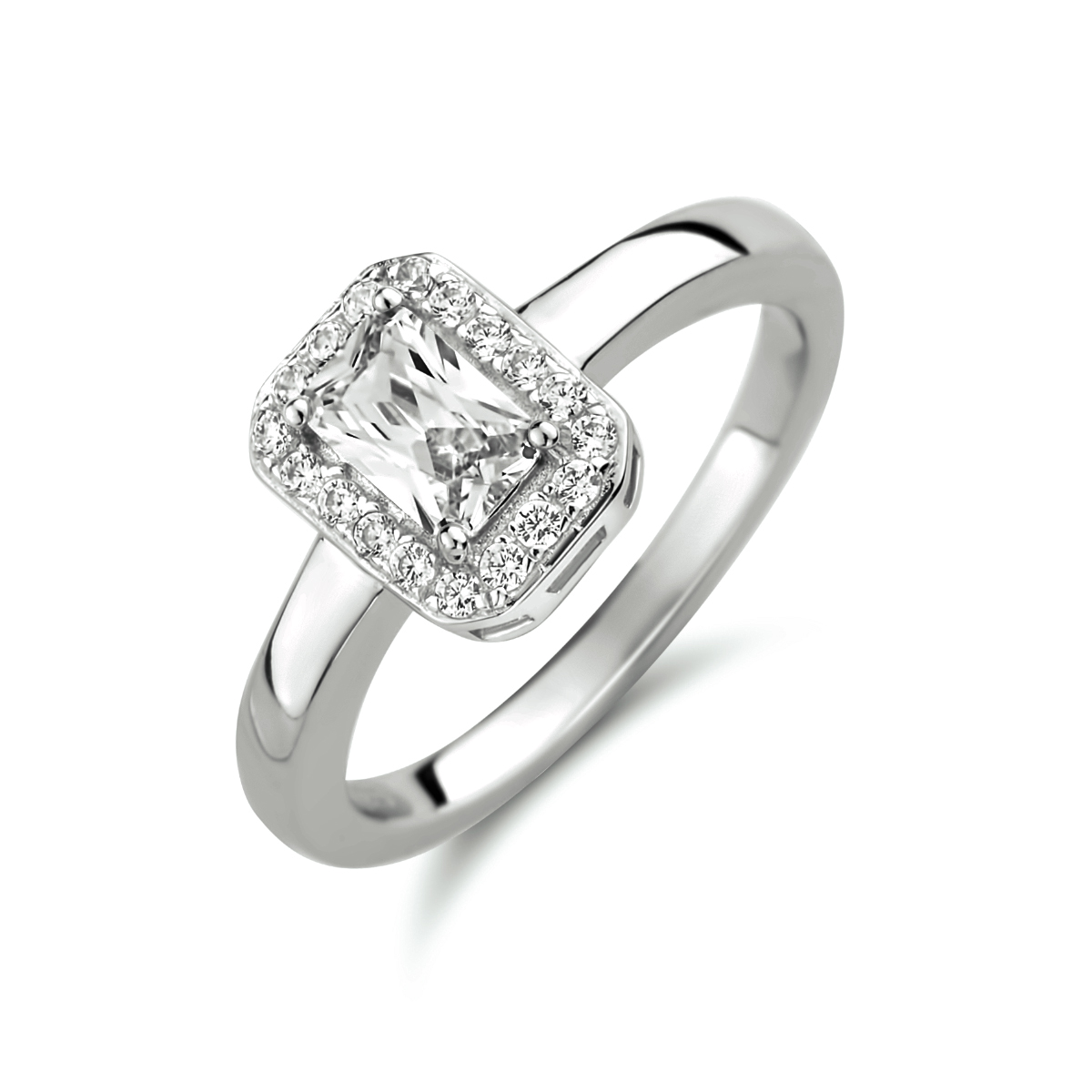 Gerhodineerd 925 zilveren ring uitgevoerd met schitterend zirkonia. De ring heeft een breedte van 9.3mm.