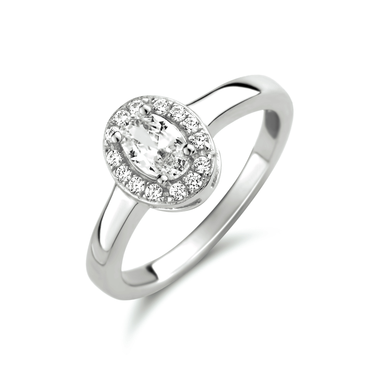 Gerhodineerd 925 zilveren ring uitgevoerd met schitterend zirkonia. De ring heeft een breedte van 9.2mm.