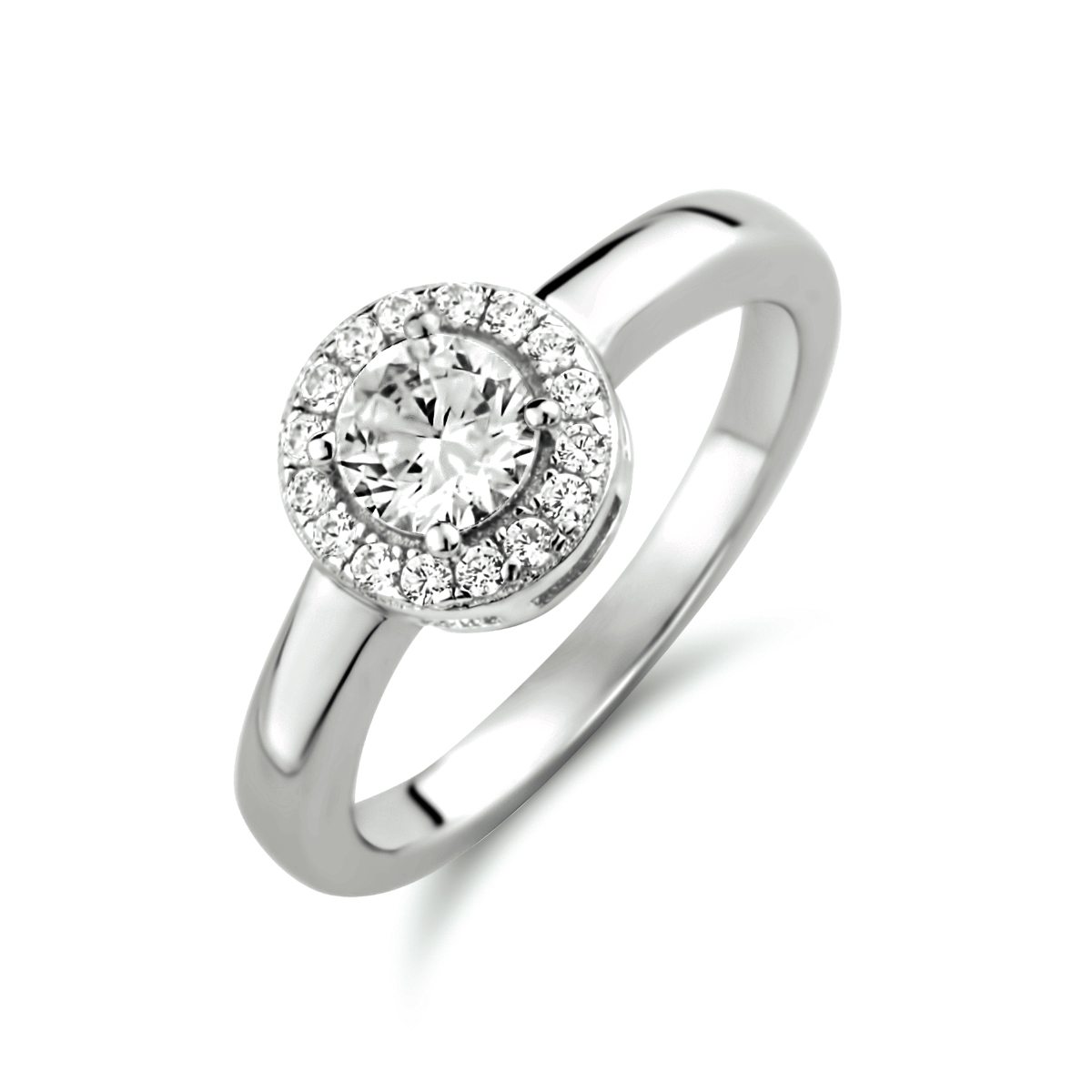Gerhodineerd 925 zilveren ring uitgevoerd met schitterend zirkonia. De ring heeft een breedte van 8.5mm.
