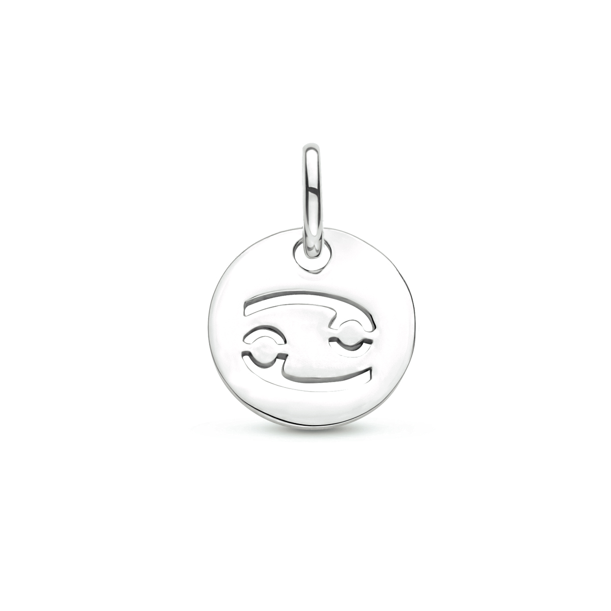 Gerhodineerd 925 zilveren hanger uitgevoerd met het sterrenbeeld kreeft. De hanger heeft een totale hoogte van 1.3cm en een diameter van 10mm.