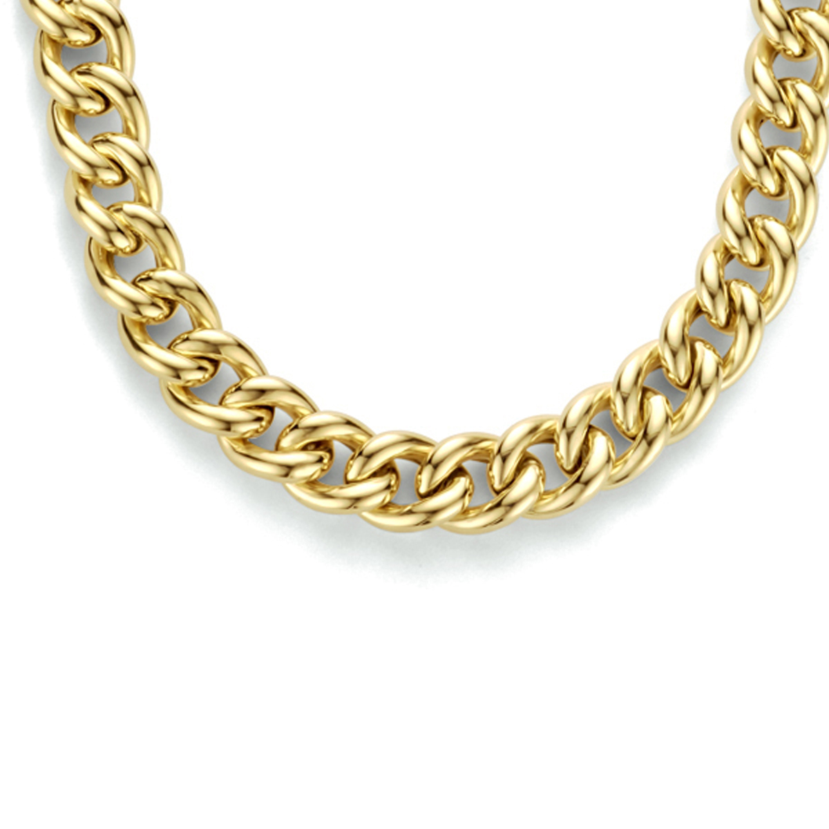 Geelgoud op 925 zilveren gourmet collier met een schakelbreedte van 5.8mm. Het collier heeft een draaglengte van 46cm.