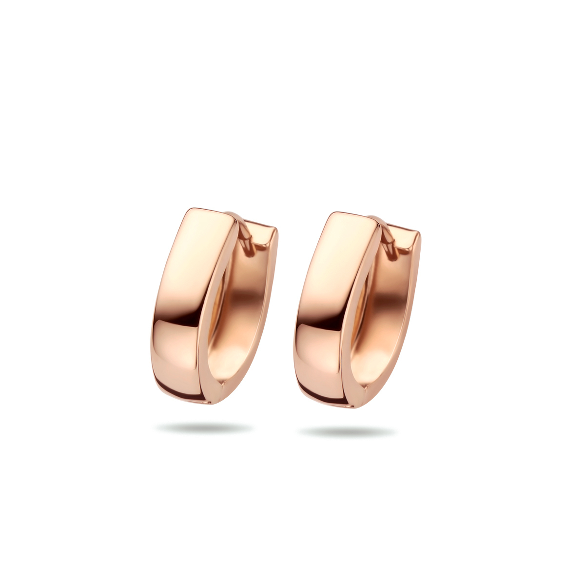 14k Rosegouden klapoorringen uitgevoerd met een scharnier. De oorringen hebben een afmeting van 12x4mm.