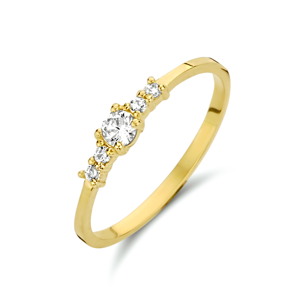 14k Geelgouden ring uitgevoerd met een schitterende zirkonia rij. De ring heeft een breedte van 3mm.