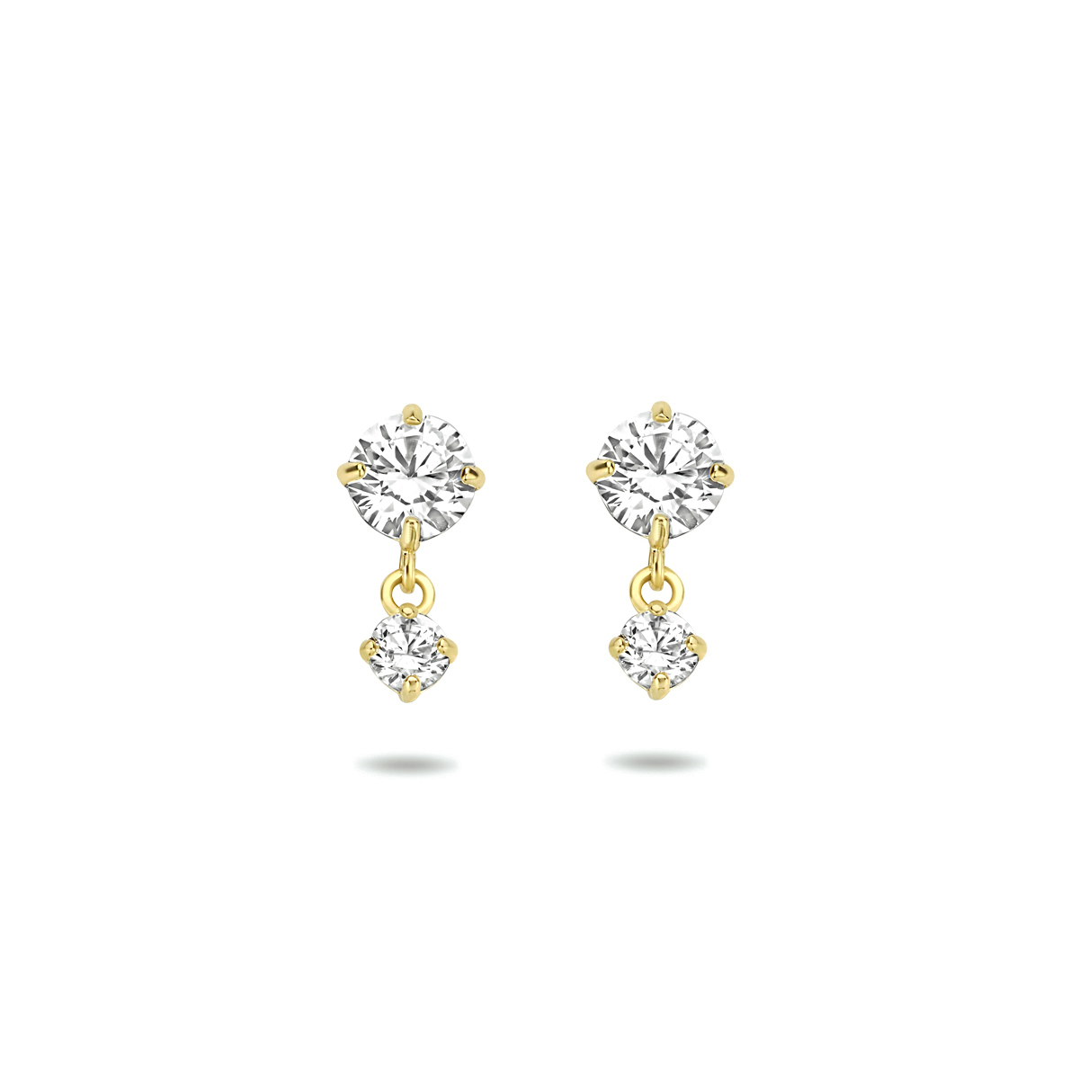 14k Geelgouden oorhangers uitgevoerd met schitterend zirkonia. De oorhangers hebben een een totale hoogte van 0.8cm en een breedte van 4.4mm.
