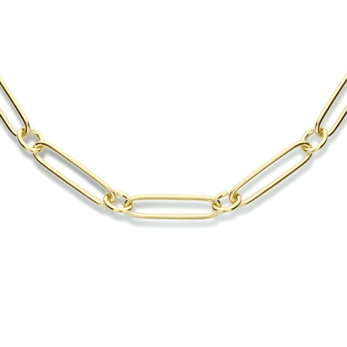 Geelgoud op 925 zilveren anker collier met een schakelbreedte van 5mm. Het collier heeft een draaglengte van 45cm en een stevige karabijn sluiting.