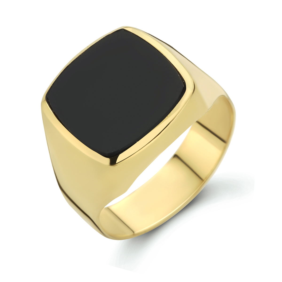 14k Geelgouden zegelring uitgevoerd met een schitterende onyx. De ring heeft een breedte van 17.5mm.