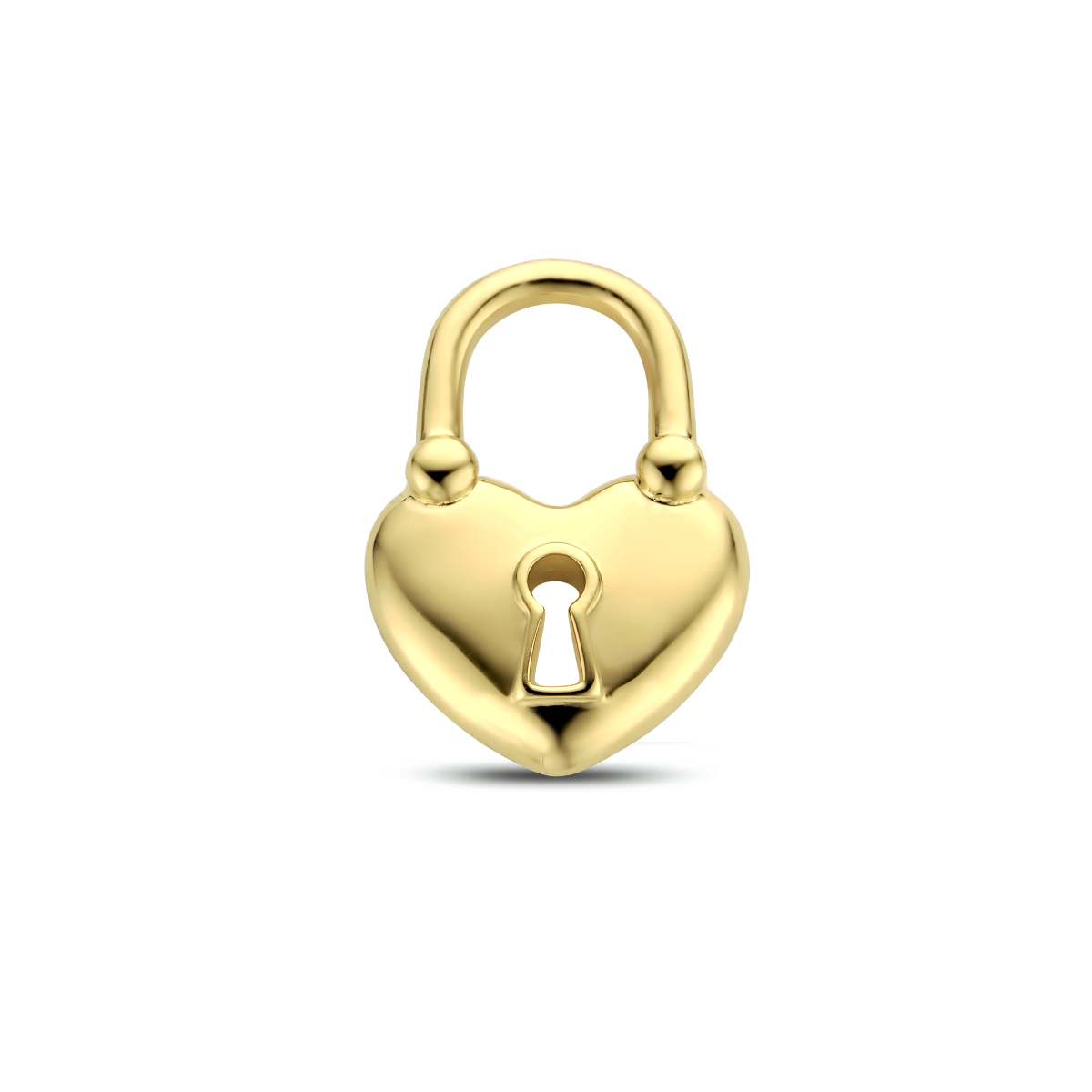 925 zilver/verguld hanger uitgevoerd in de vorm van een hartje/slotje. De hanger heeft een afmeting van 14x10mm.