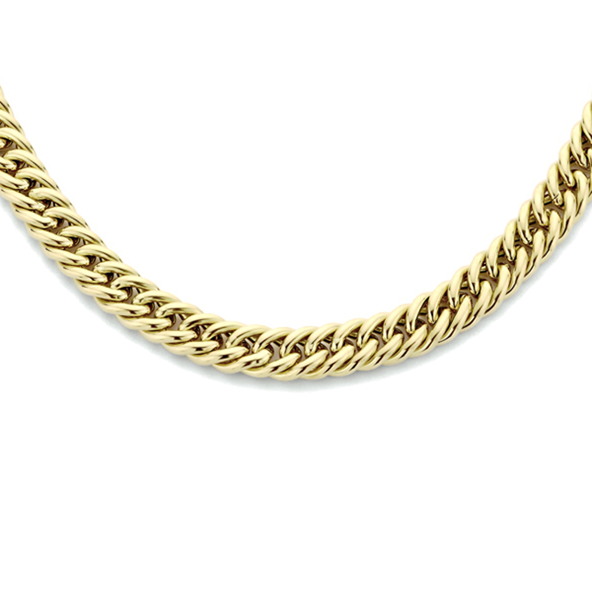 14k Geelgouden gourmet collier met een schakelbreedte van 5.8mm. Het collier heeft een draaglengte van 45cm en is uitgevoerd met een groot veerslot.