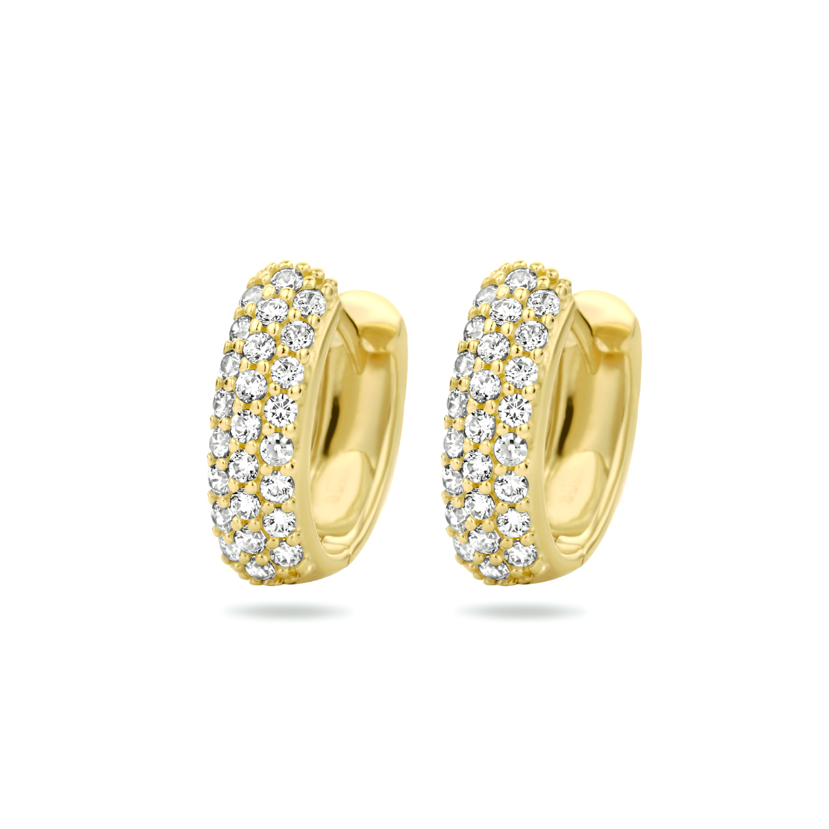 14k Geelgouden klapoorringen uitgevoerd met een schitterend zirkonia vlak. De klapoorringen hebben een afmeting van 12x3.5mm.