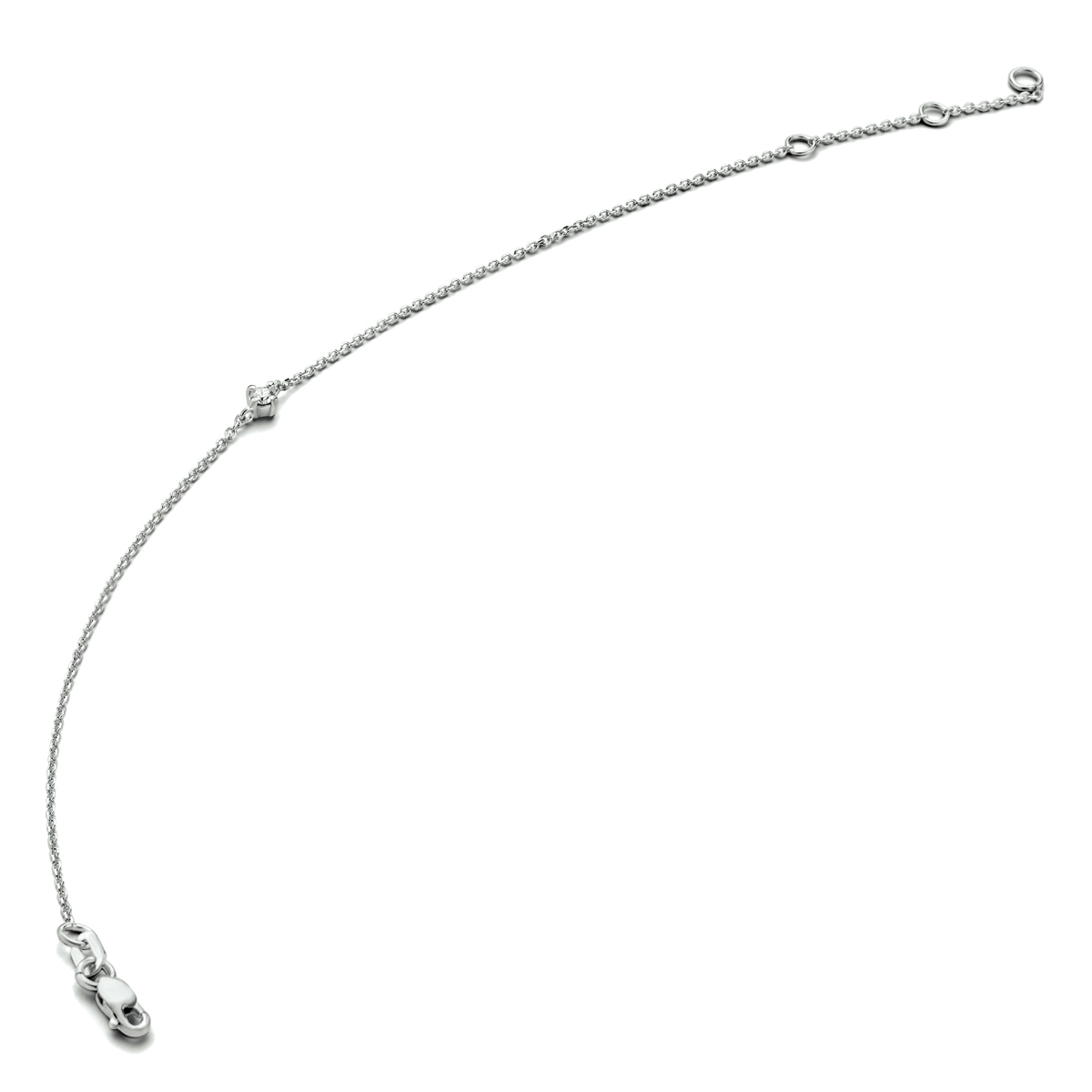 Prachtige witgouden armband met een gediamanteerde ankerschakel. De armband is uitgevoerd met een diamant 0,03ct in een chatonzetting.