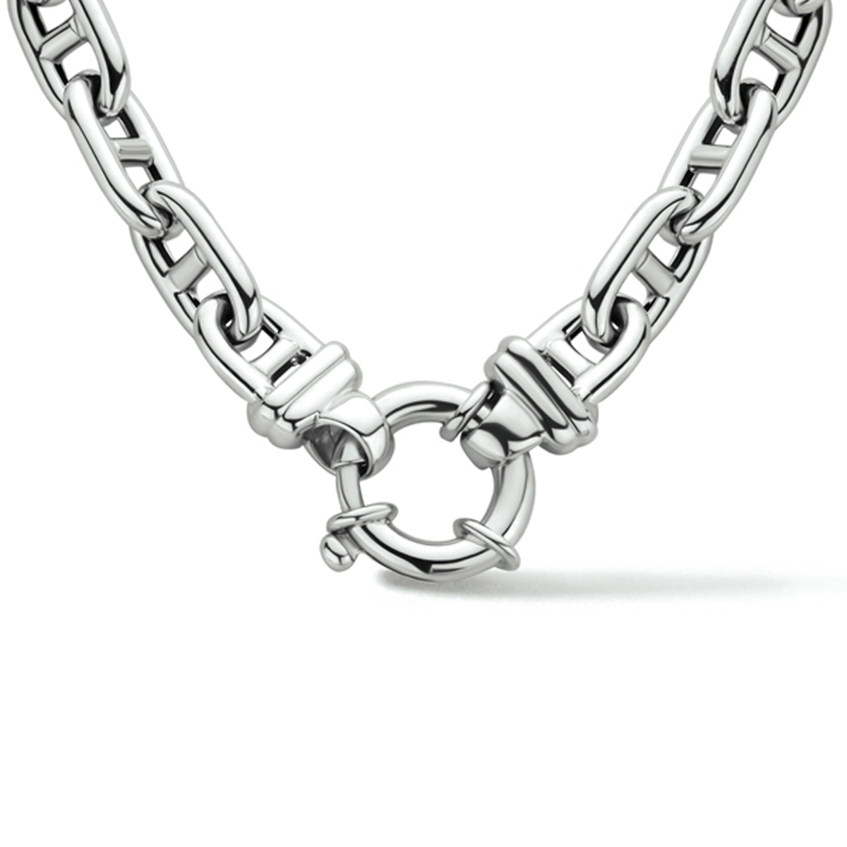 Zilver Gerhodineerd Anker Schakel Collier met Siersluiting