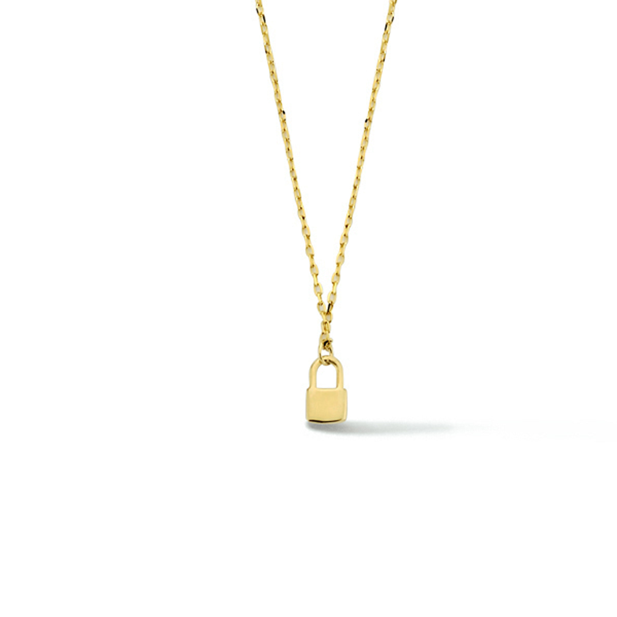 collier slotje 
14k Geelgouden collier uitgevoerd met een hangertje in de vorm van een slotje.