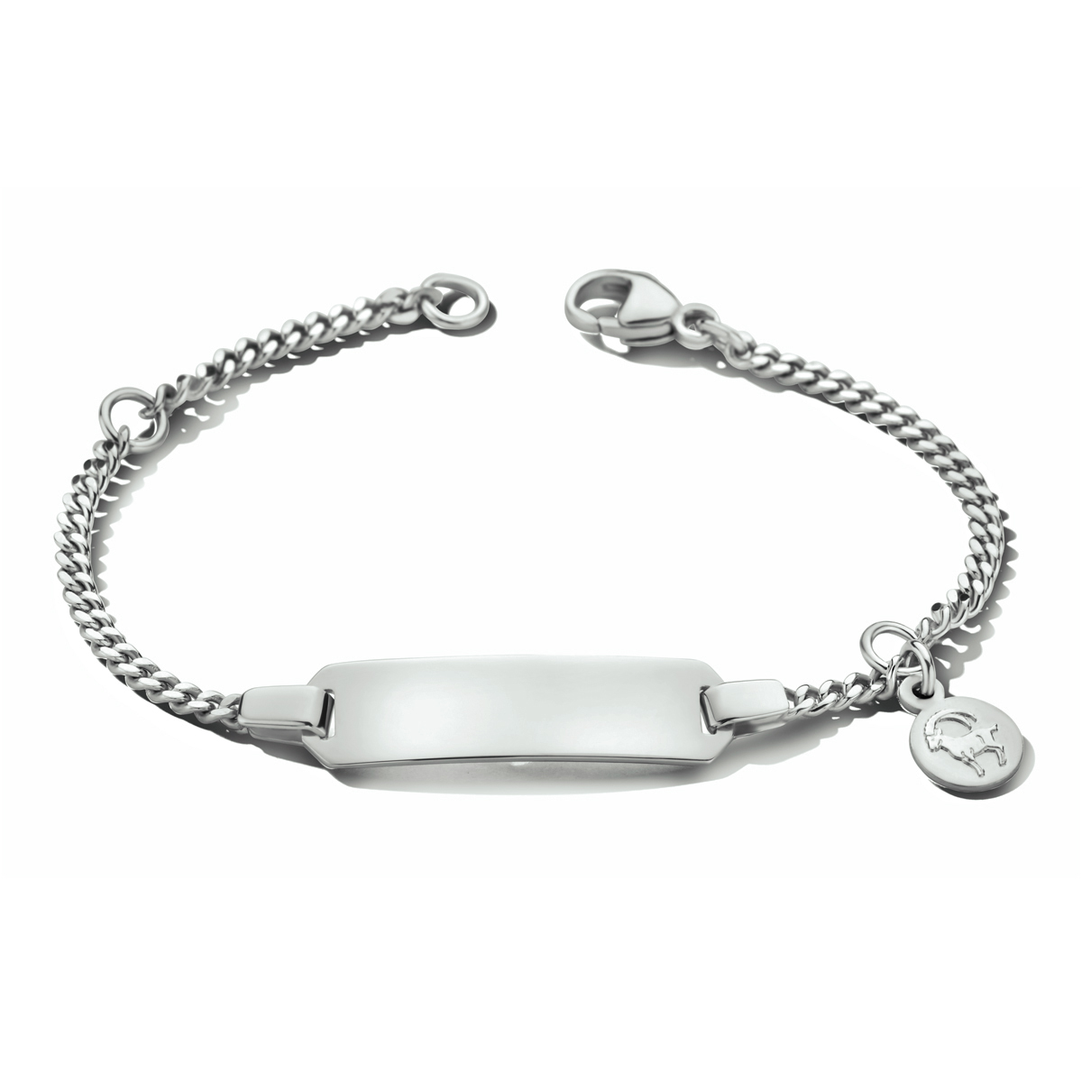 zilveren kinder plaatarmband, gourmet+steenbok 11-13cm