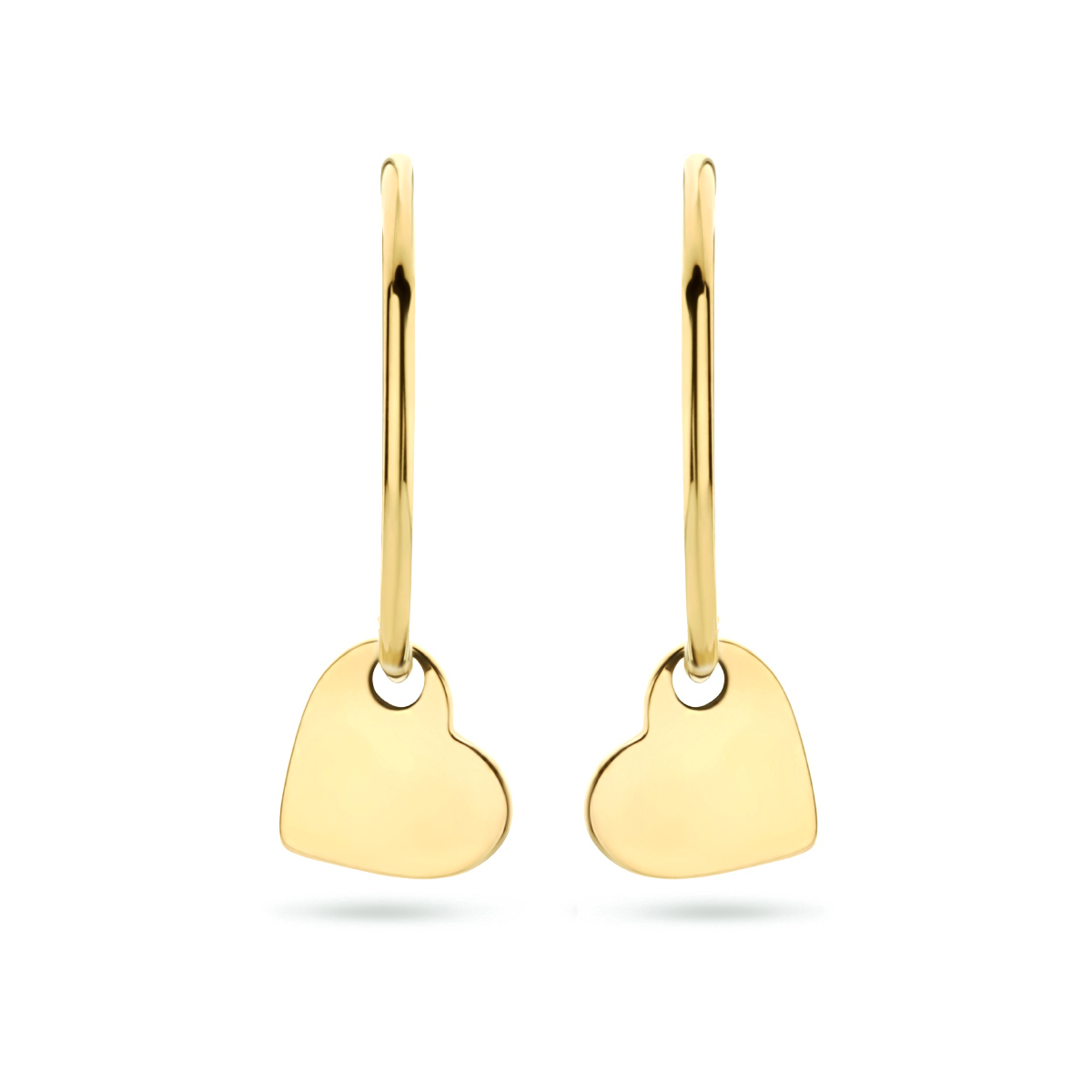 14k Geelgouden oorringen uitgevoerd met een hart. De oorringen hebben een diameter 14mm.&nbsp;